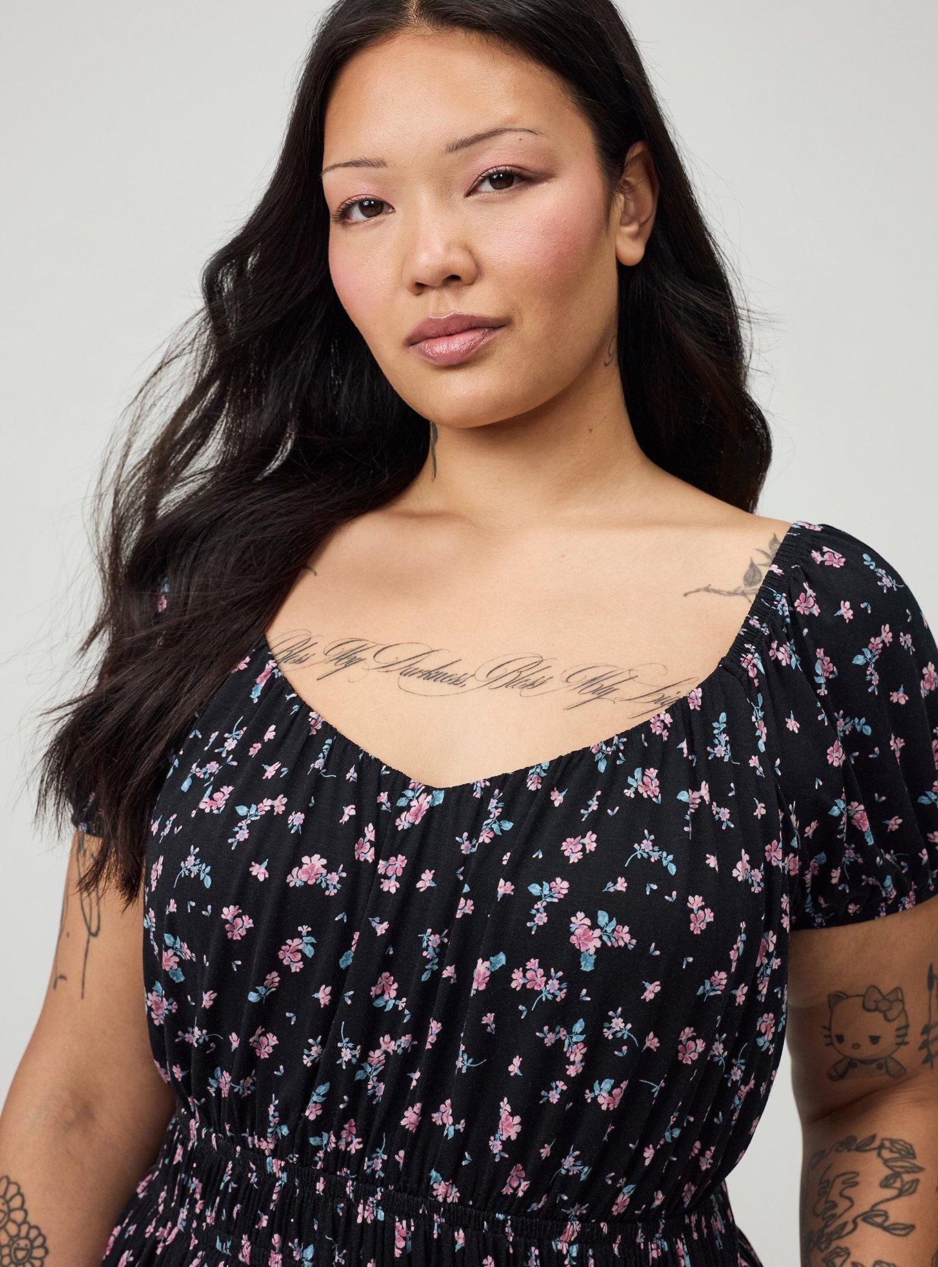 Puff Sleeve Tiered Romper, ALEXA DITSY FLORAL BLACK, alternate