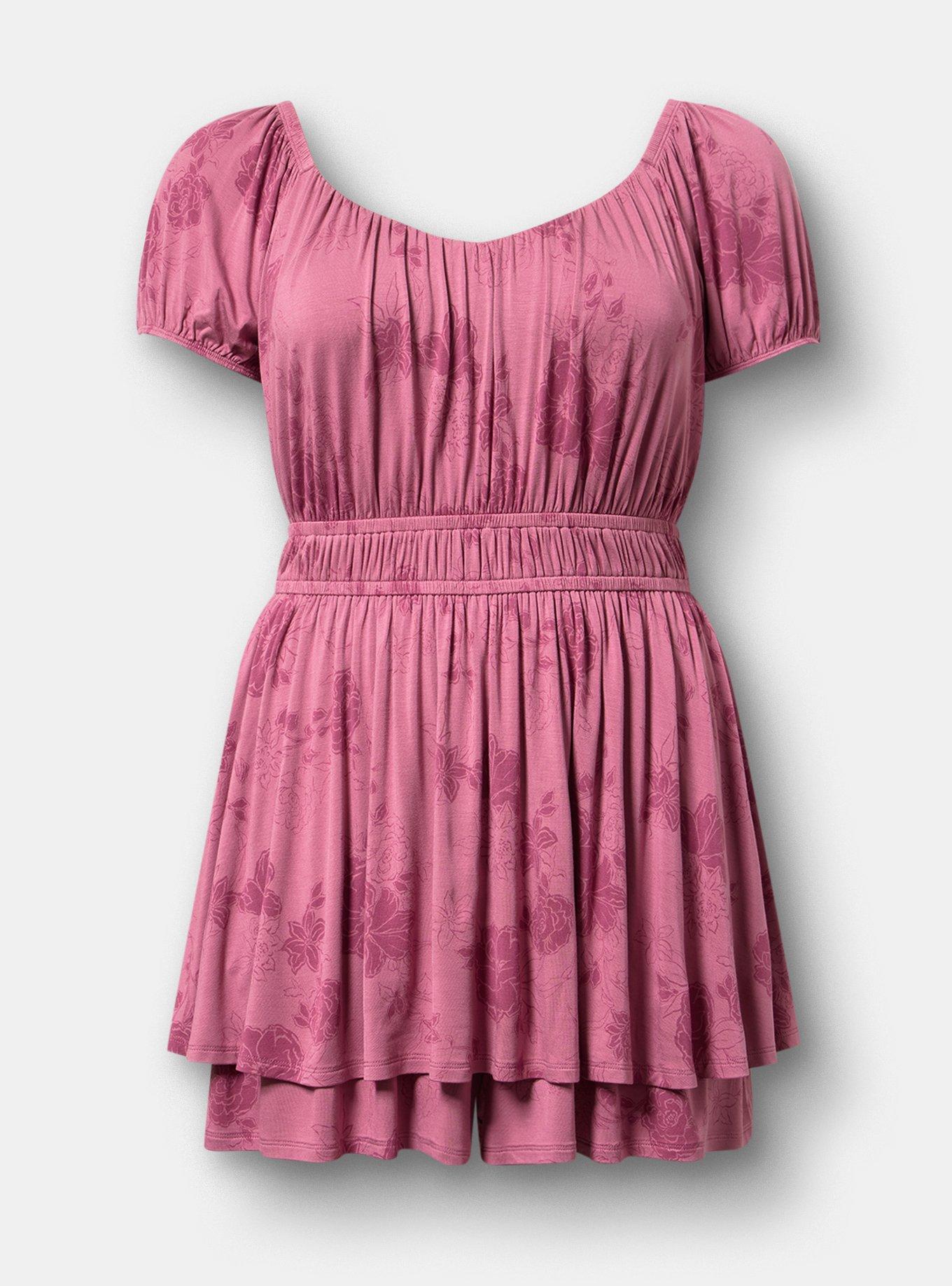 Puff Sleeve Tiered Romper, SUZY FLORAL MAUVE, flat