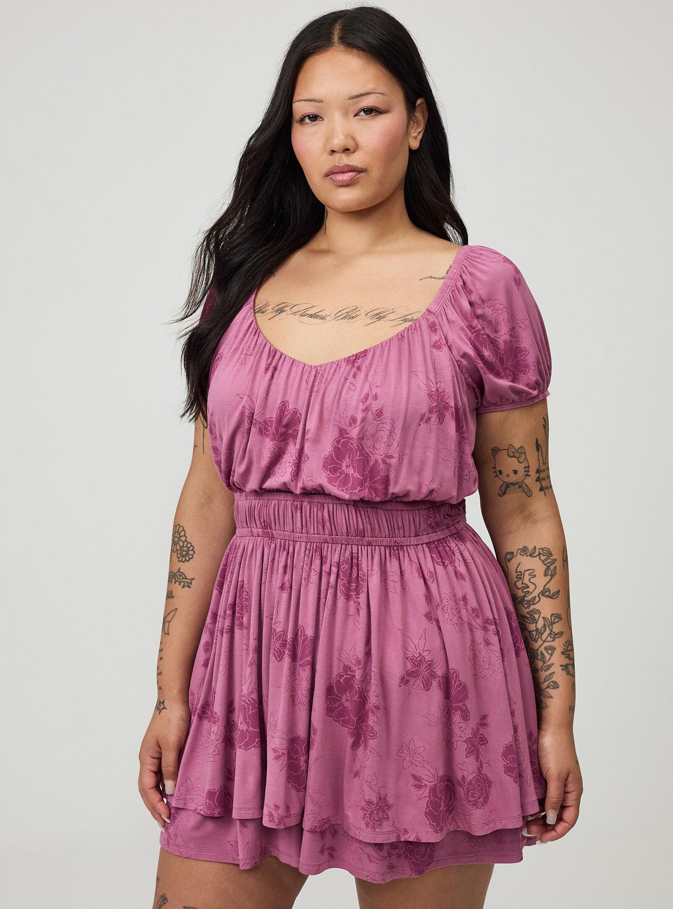 Puff Sleeve Tiered Romper, SUZY FLORAL MAUVE, hi-res