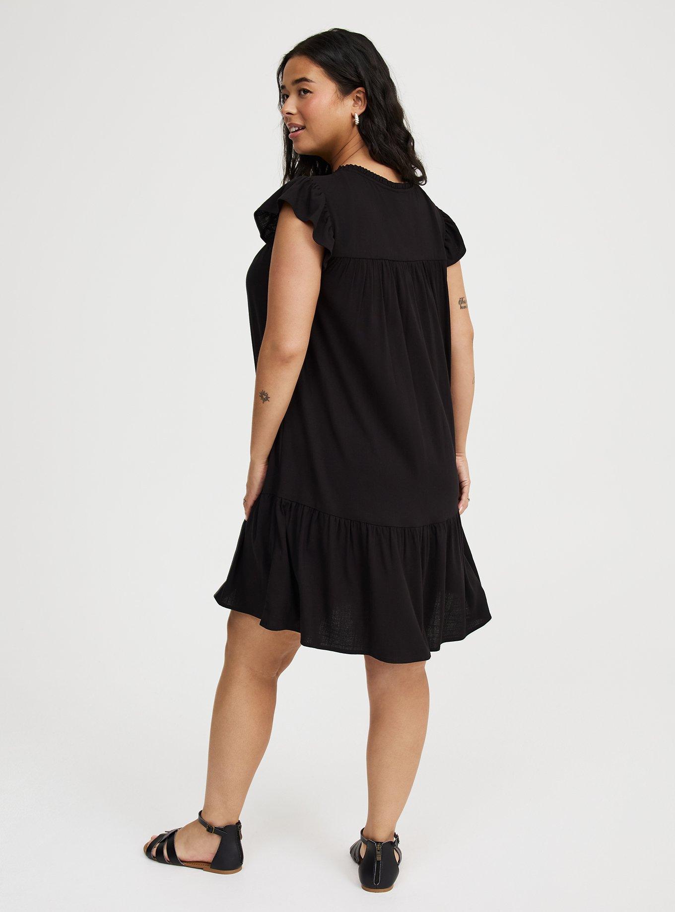 Mini Ruffle-Sleeve Drop-Waist Dress