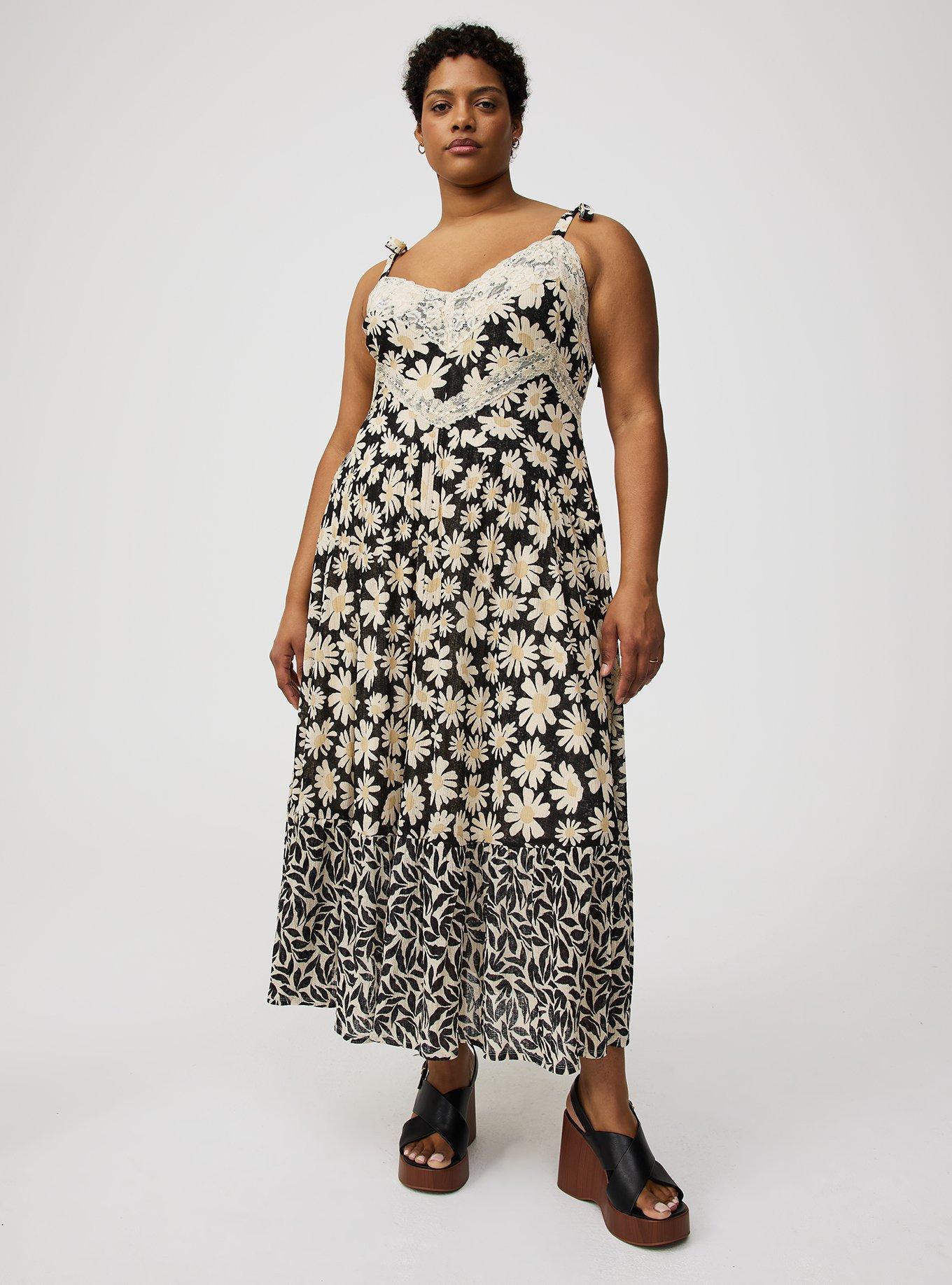Lace-Trim Drop-Waist Maxi Dress