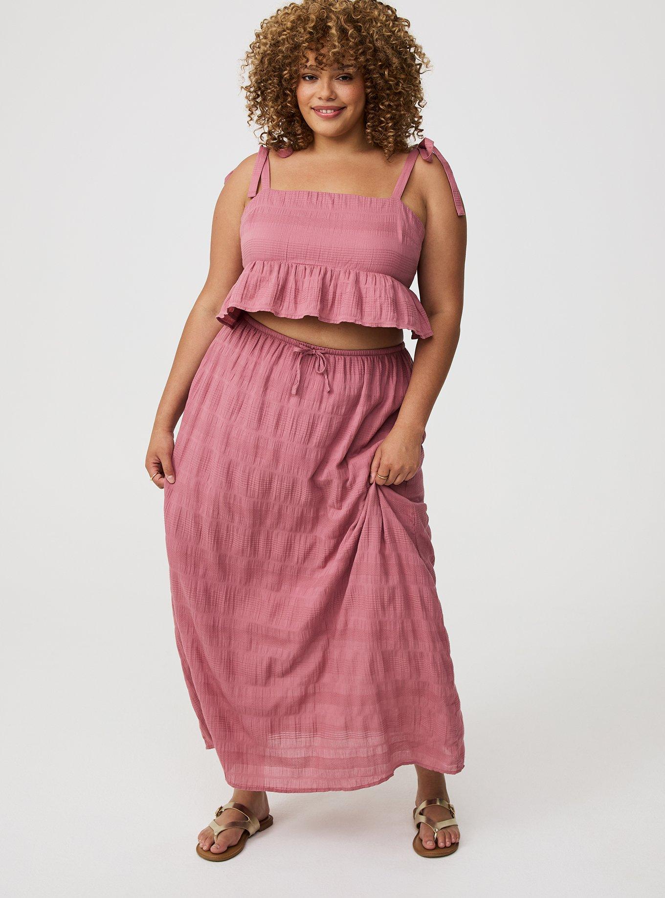 Textured Cotton Peplum Top Skirt Set
