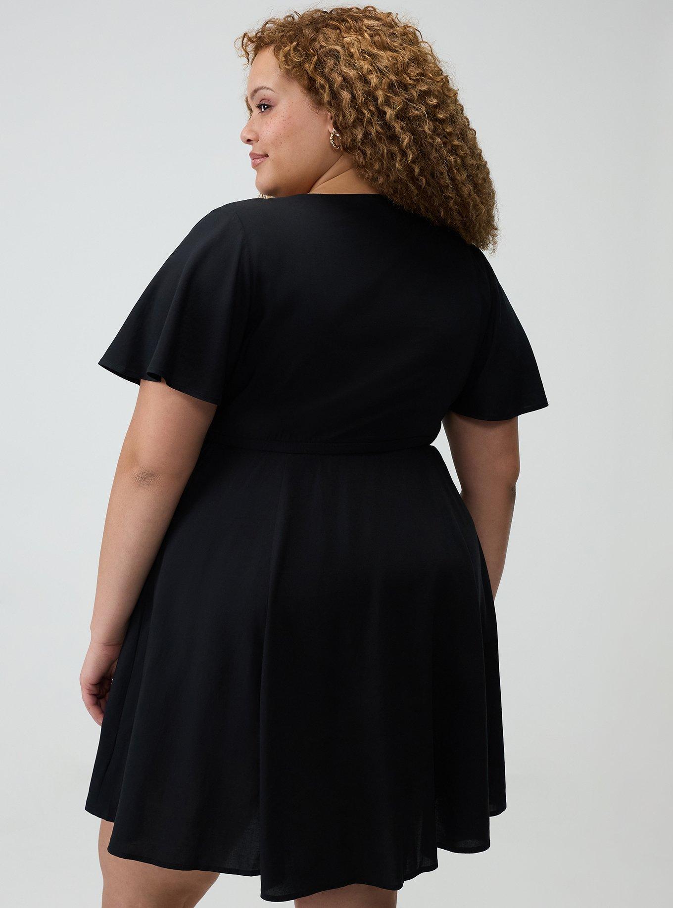 Surplice Flutter-Sleeve Mini Dress, DEEP BLACK, alternate