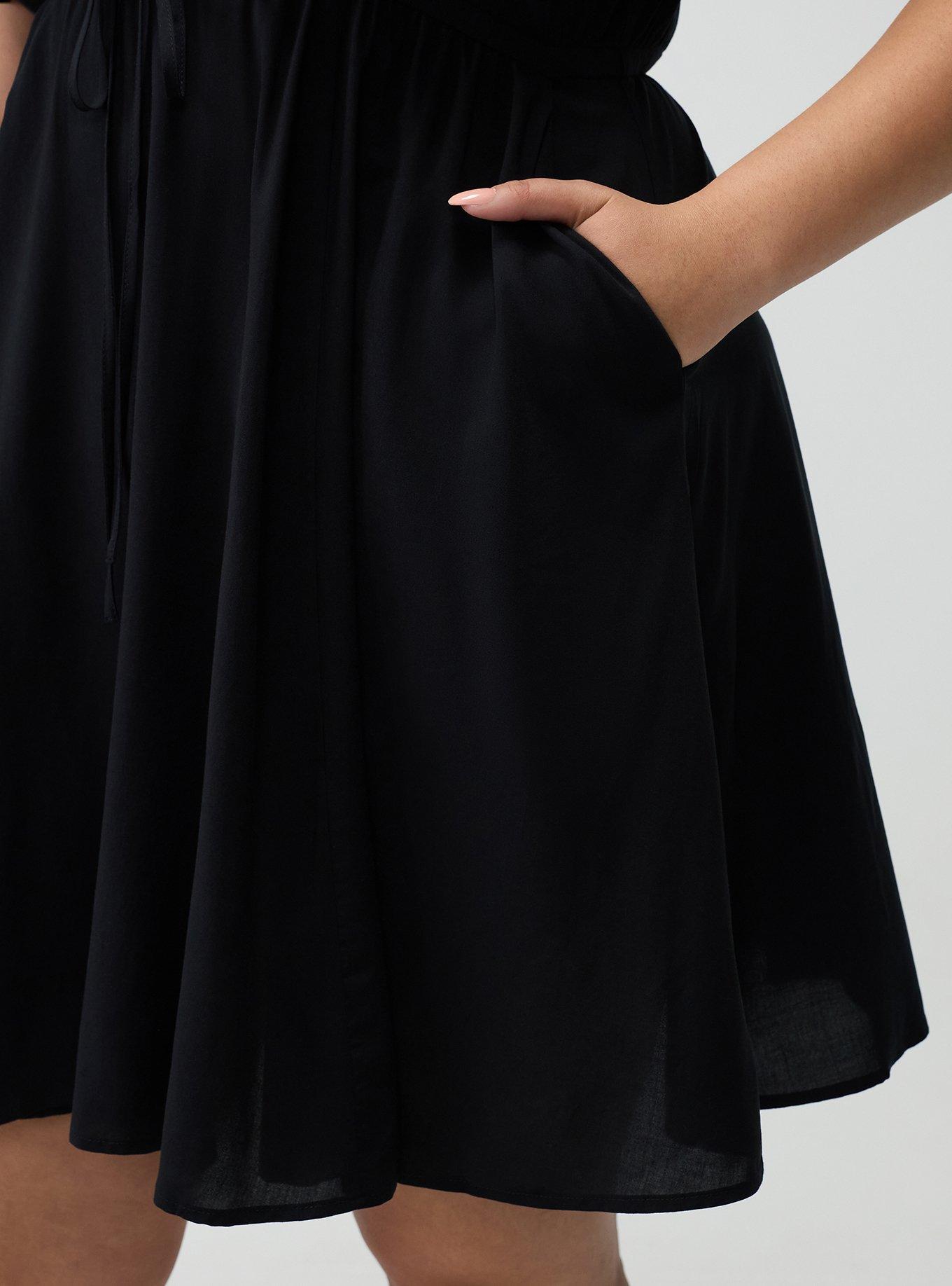 Surplice Flutter-Sleeve Mini Dress, DEEP BLACK, alternate
