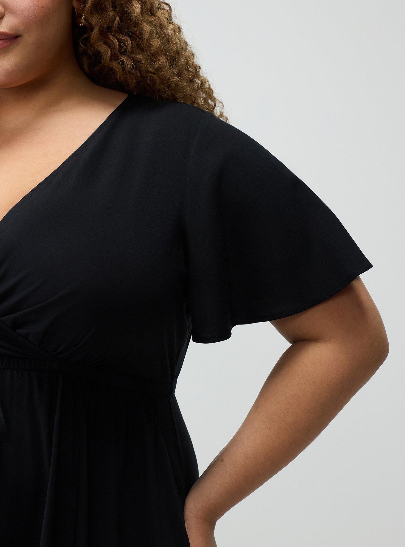 Surplice Flutter-Sleeve Mini Dress, DEEP BLACK, alternate