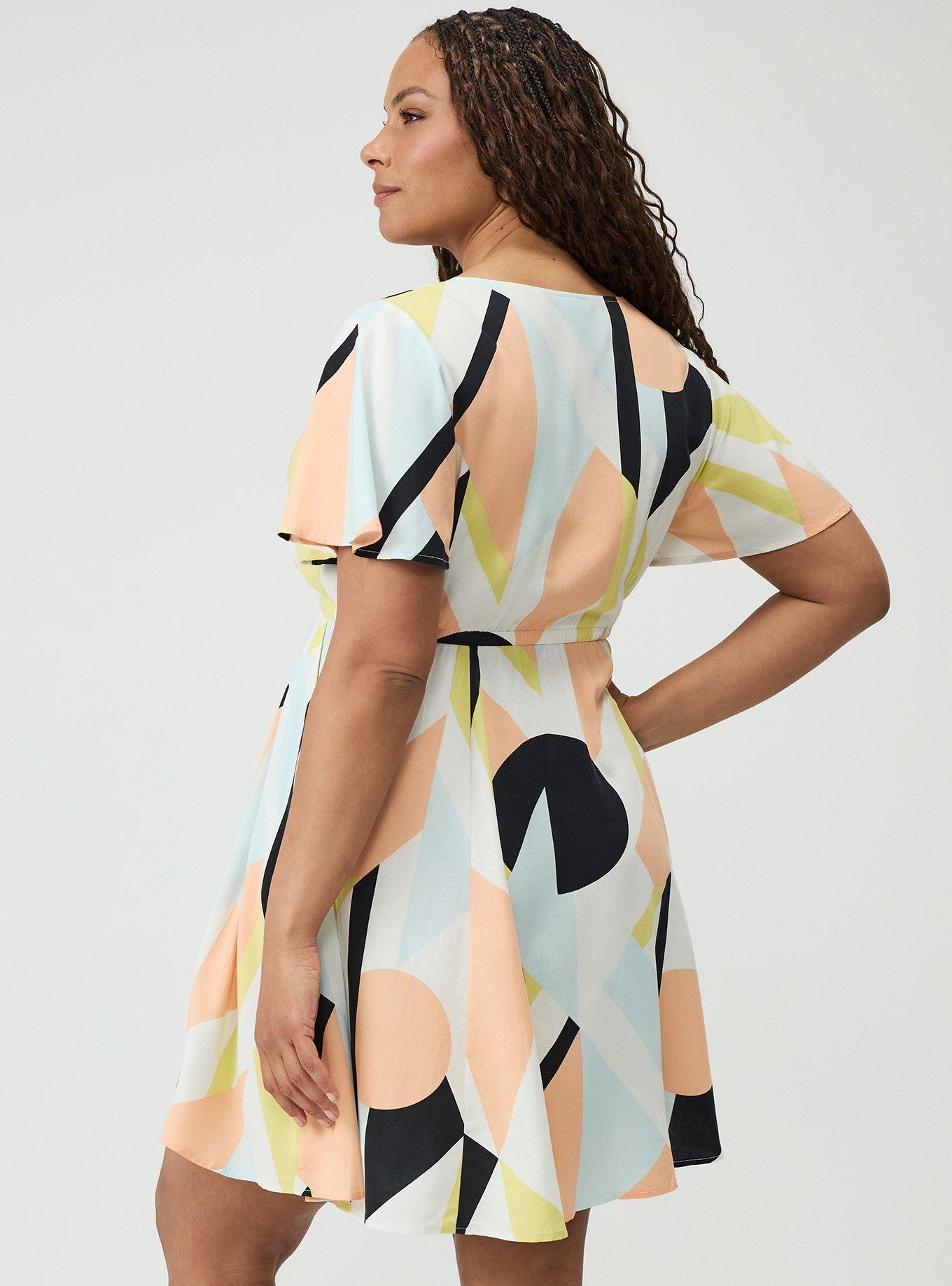Plus Size Surplice Flutter-Sleeve Mini Dress, SURF GEO MULTI, alternate