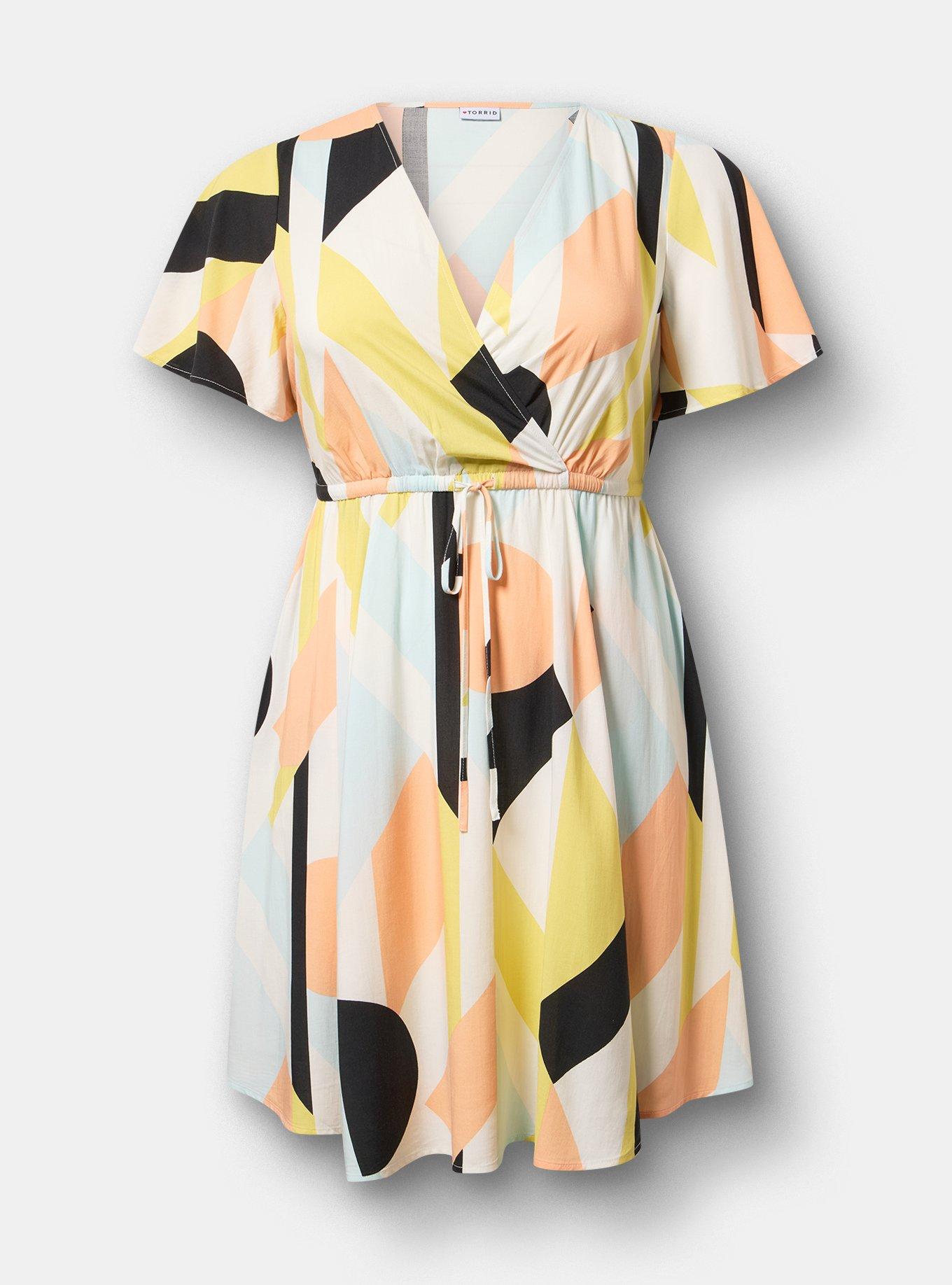 Plus Size Surplice Flutter-Sleeve Mini Dress, SURF GEO MULTI, flat