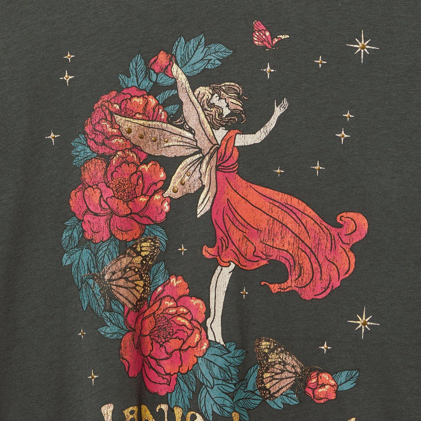 Janis Joplin Oversized Cotton Crew Tunic Tee, FAIRY JANIS JOPLIN VINTAGE BLACK, swatch