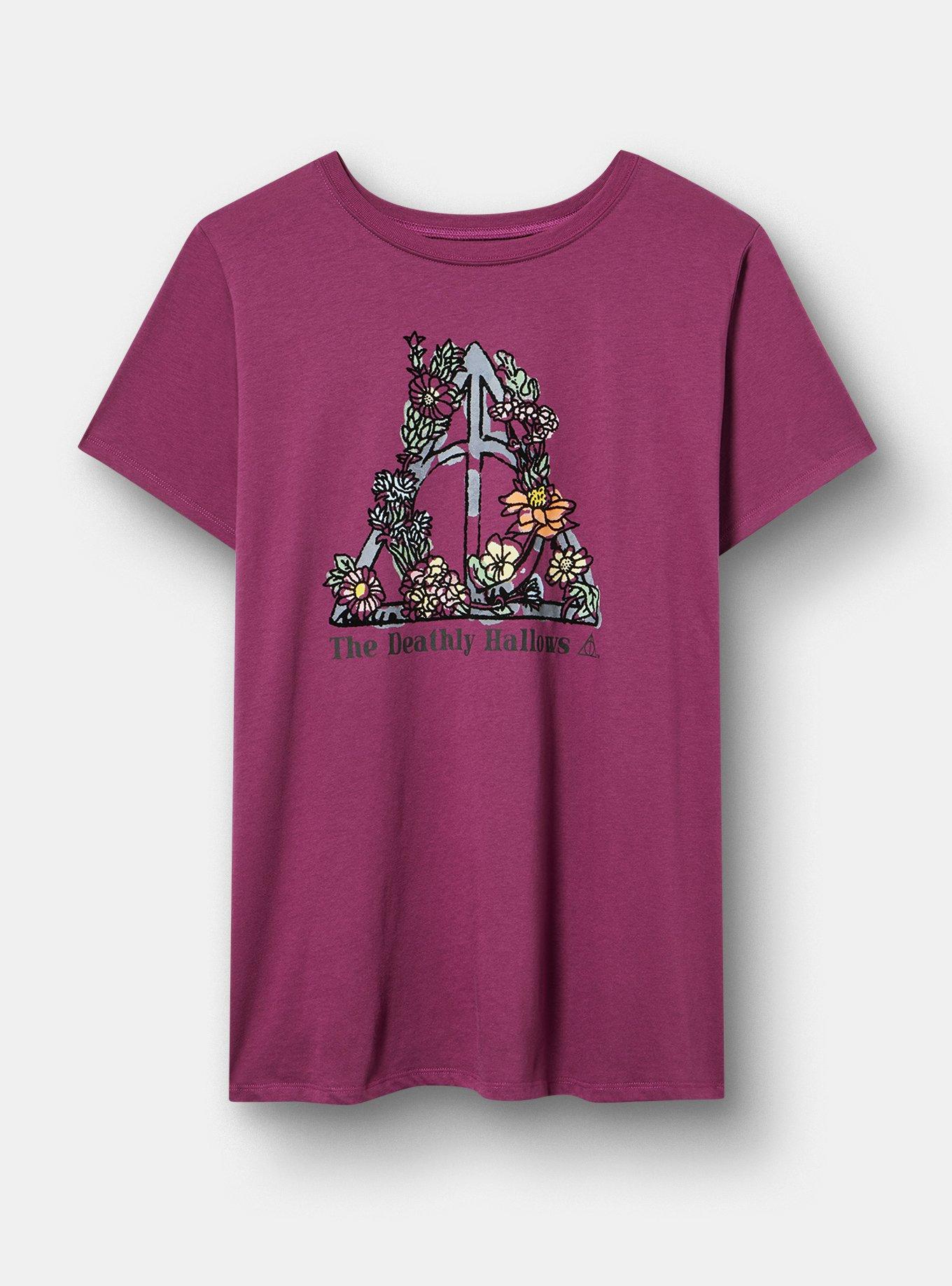 Harry Potter Classic Cotton Crew Tee, DEATHLY HALLOWS FLOWERS AMARANTH, hi-res