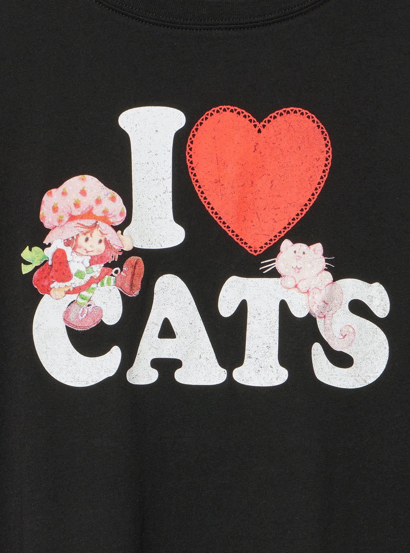 Strawberry Shortcake Classic Cotton Crew Tee, I LOVE CATS DEEP BLACK, alternate