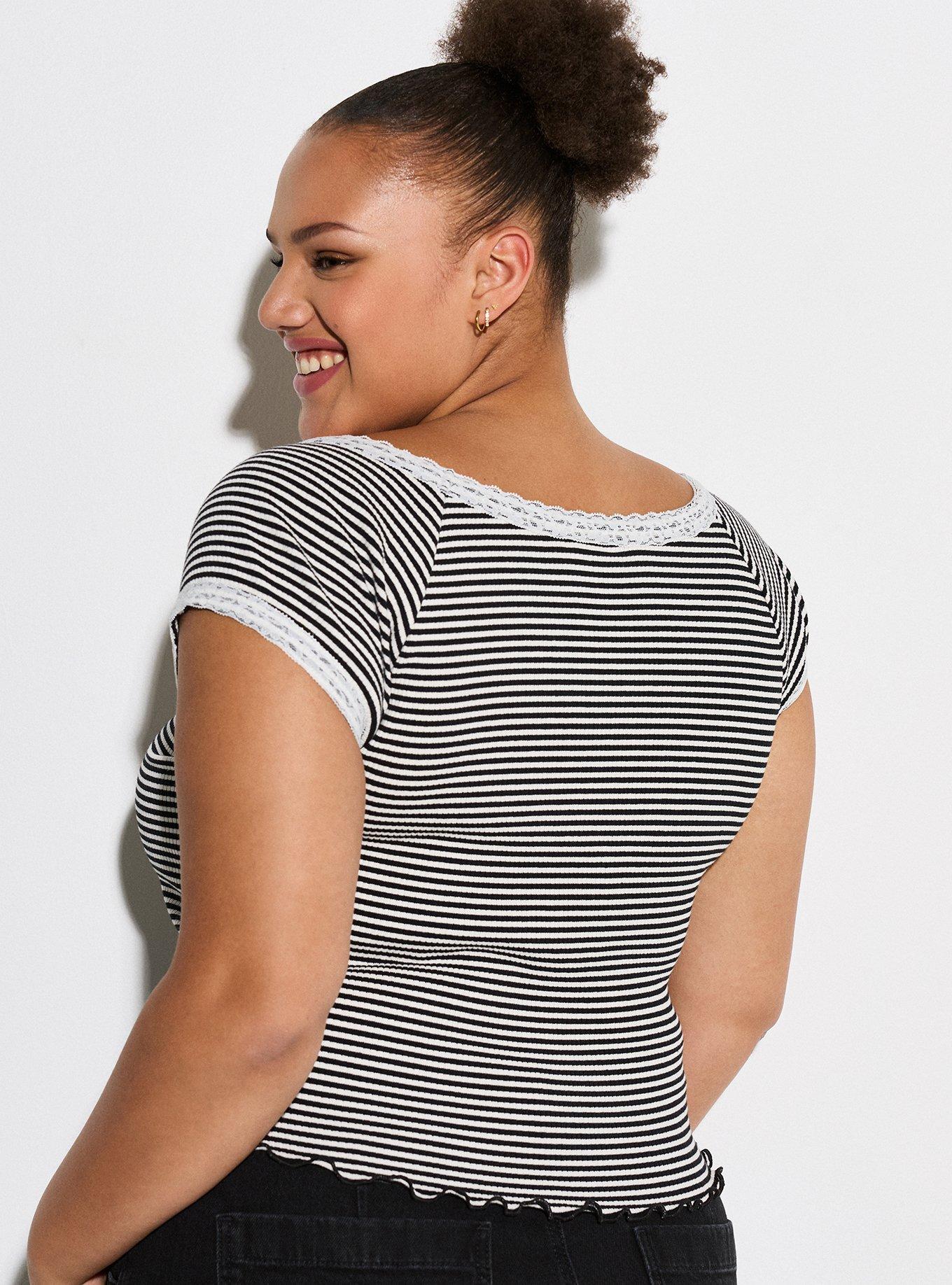 LoveSick Lace Trim Rib Tee, BLACK WHITE STRIPE, alternate