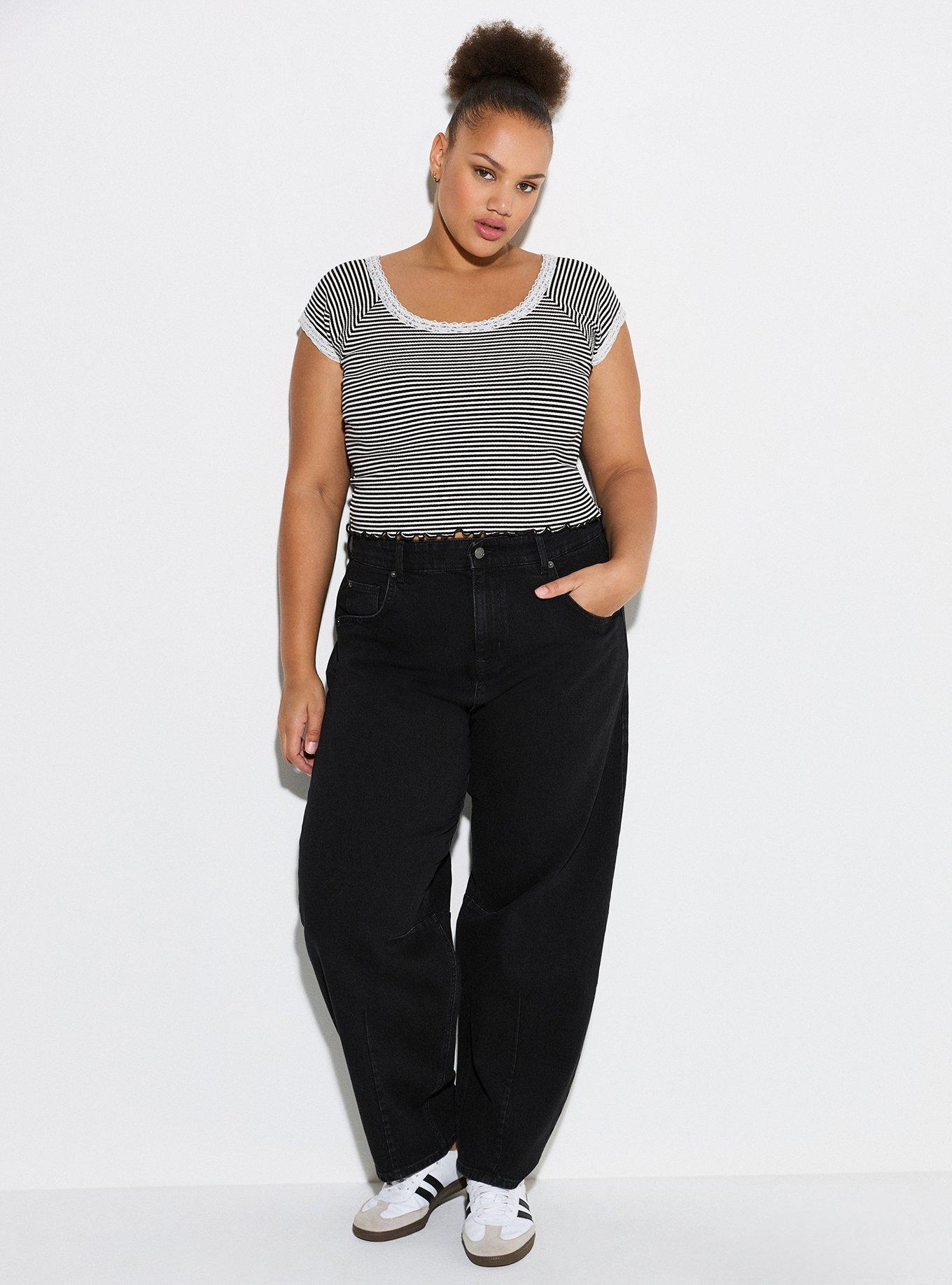 LoveSick Lace Trim Rib Tee, BLACK WHITE STRIPE, alternate