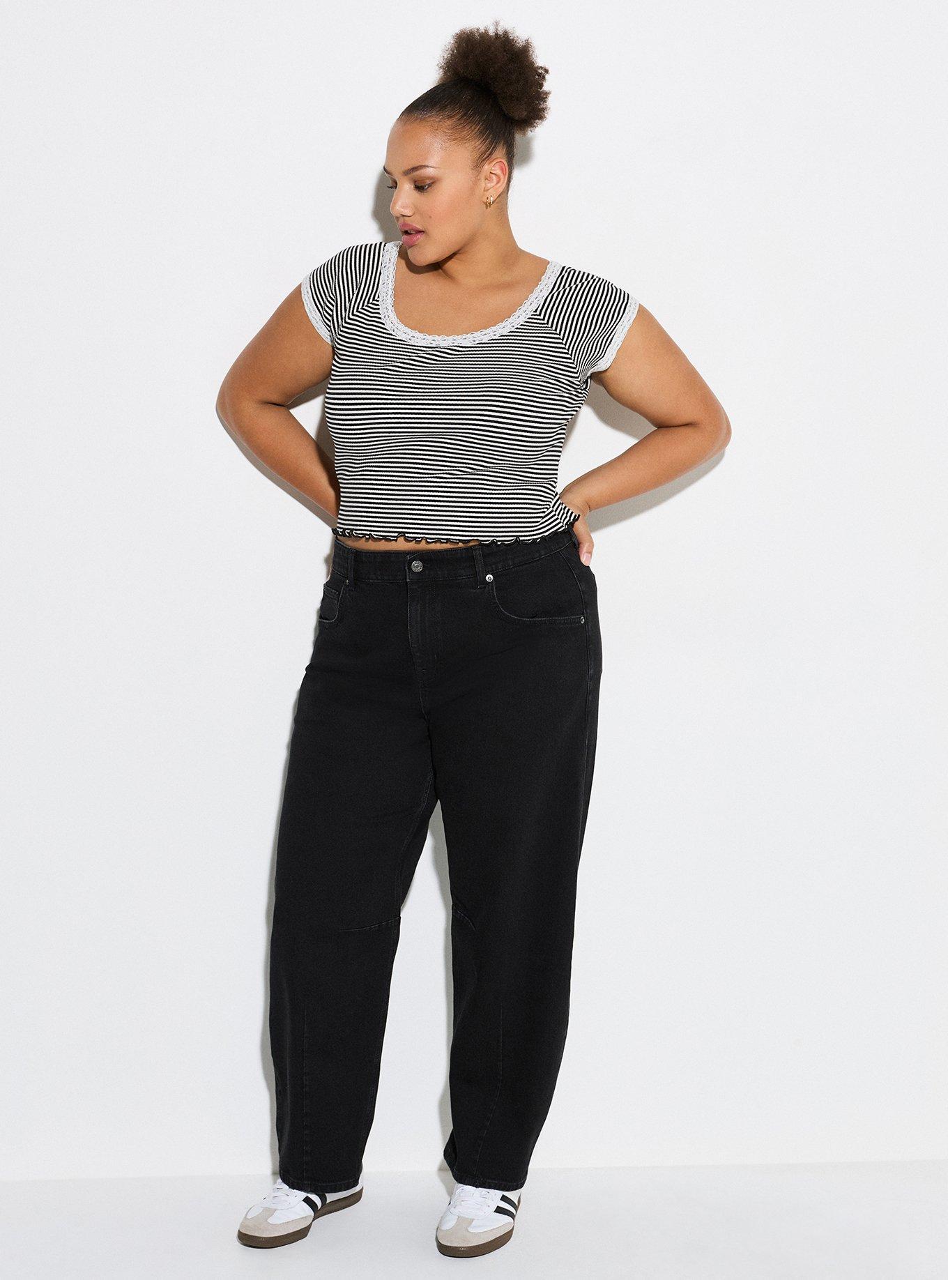 LoveSick Lace Trim Rib Tee, BLACK WHITE STRIPE, alternate