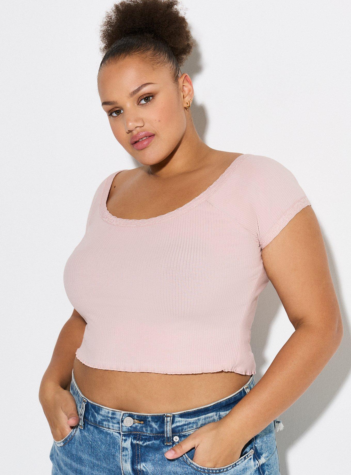 LoveSick Lace Trim Rib Tee, LIGHT ROSE, alternate