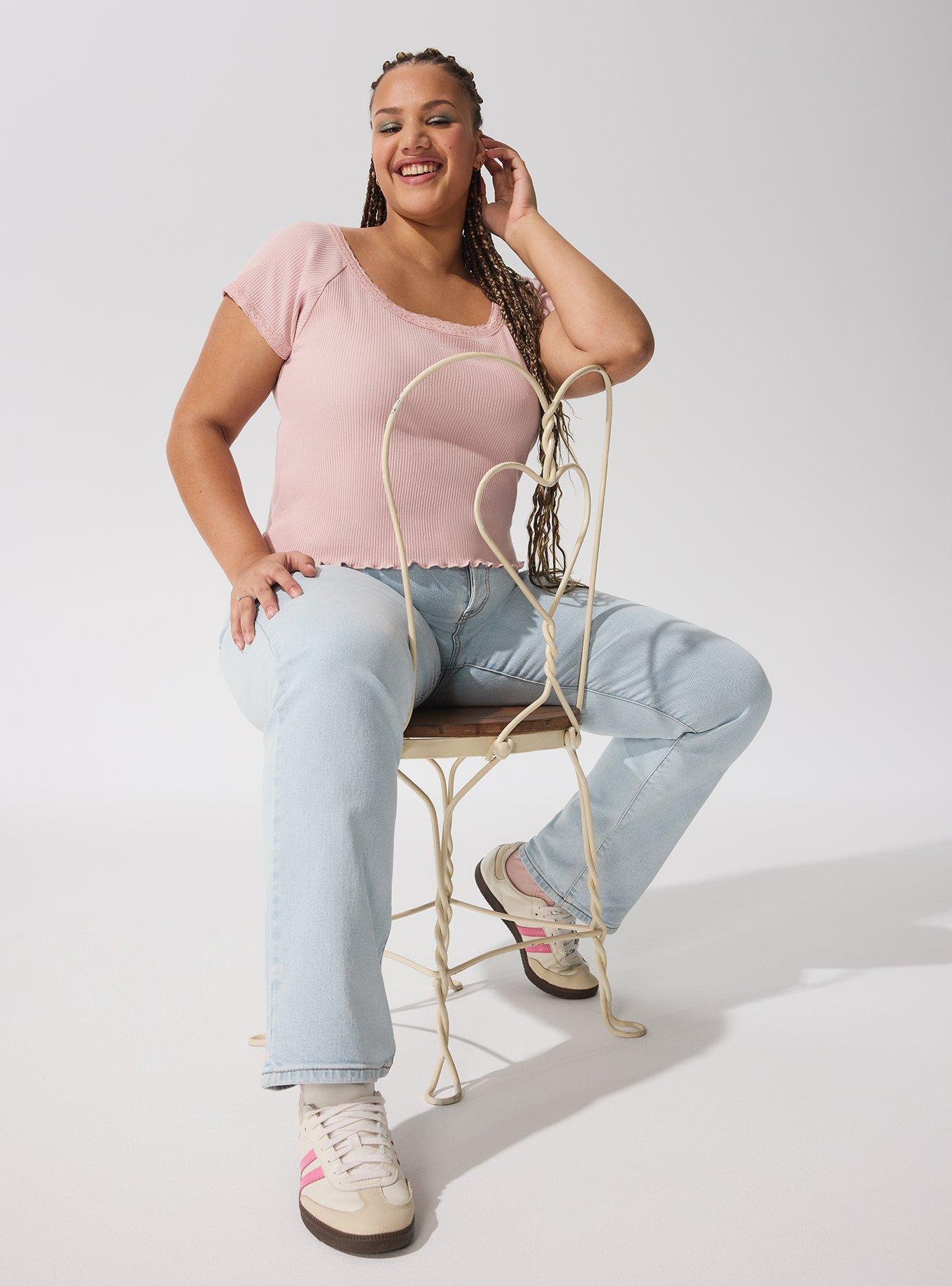 LoveSick Lace Trim Rib Tee, LIGHT ROSE, alternate