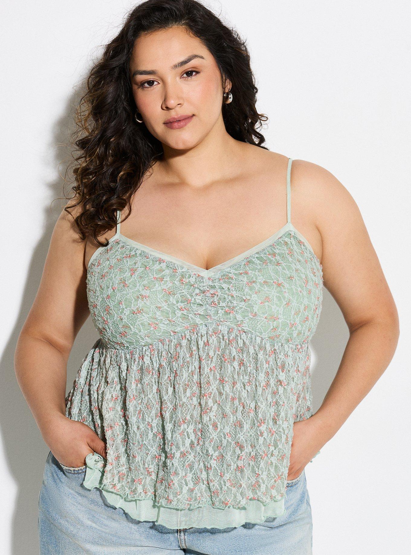 Plus Size LoveSick Sweetheart Babydoll Top, PETITE BLOSSOMS DESERT SAGE, hi-res
