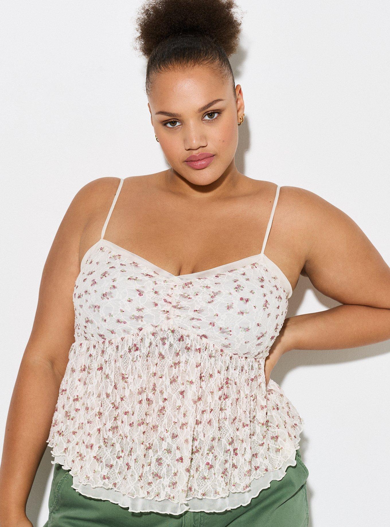 Plus Size LoveSick Sweetheart Babydoll Top, PETITE BLOSSOMS PRISTINE, hi-res