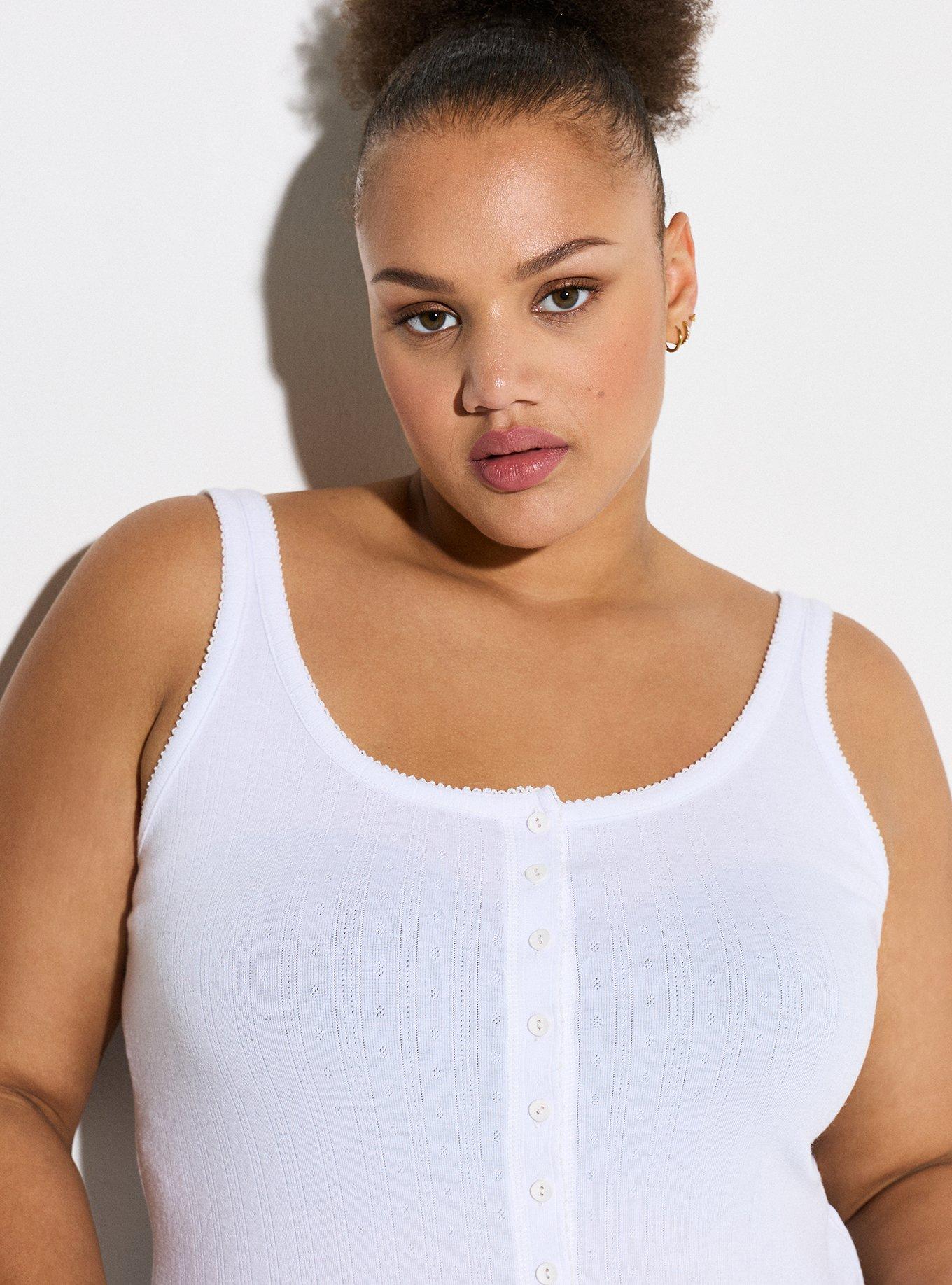 LoveSick Pointelle Button Tank, BRIGHT WHITE, alternate