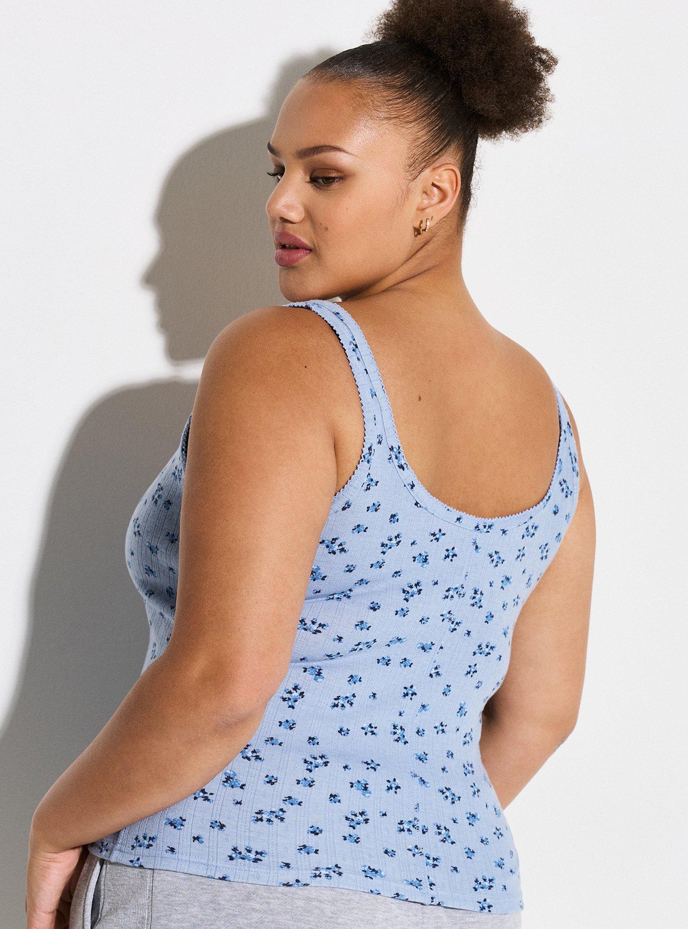 LoveSick Pointelle Button Tank, PETITE BLOSSOMS FOREVER BLUE, alternate