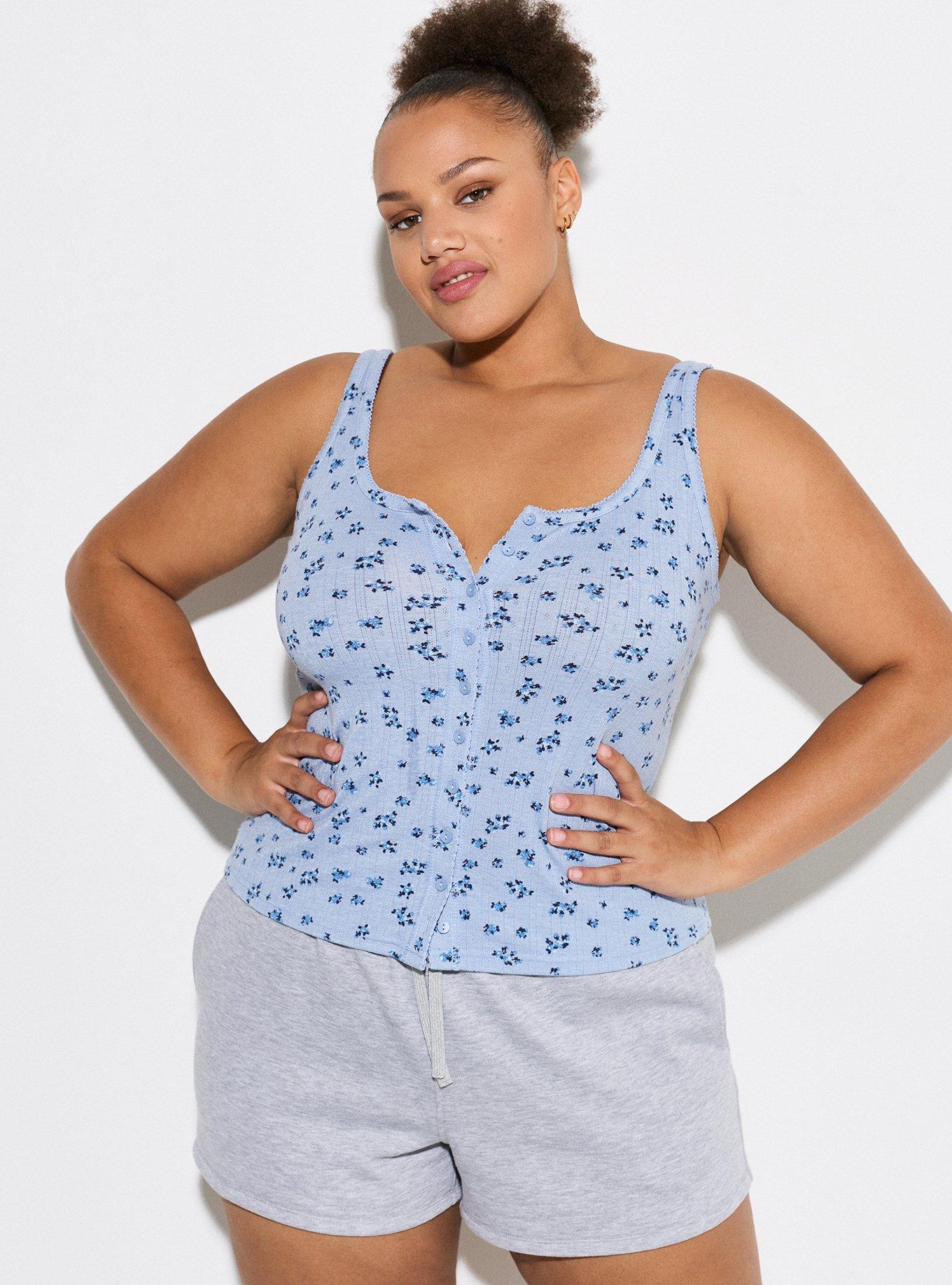 LoveSick Pointelle Button Tank, PETITE BLOSSOMS FOREVER BLUE, alternate