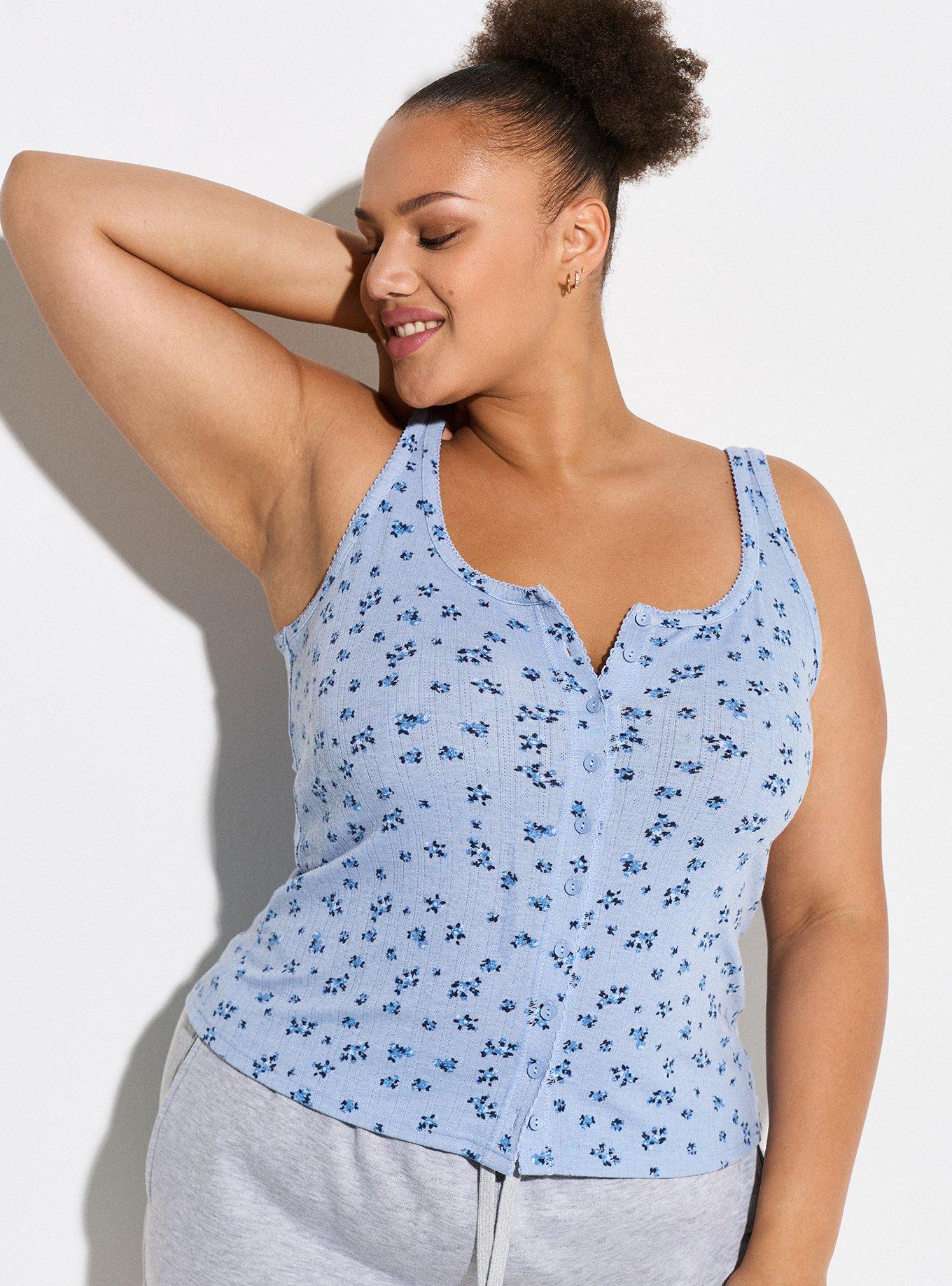 LoveSick Pointelle Button Tank, PETITE BLOSSOMS FOREVER BLUE, alternate