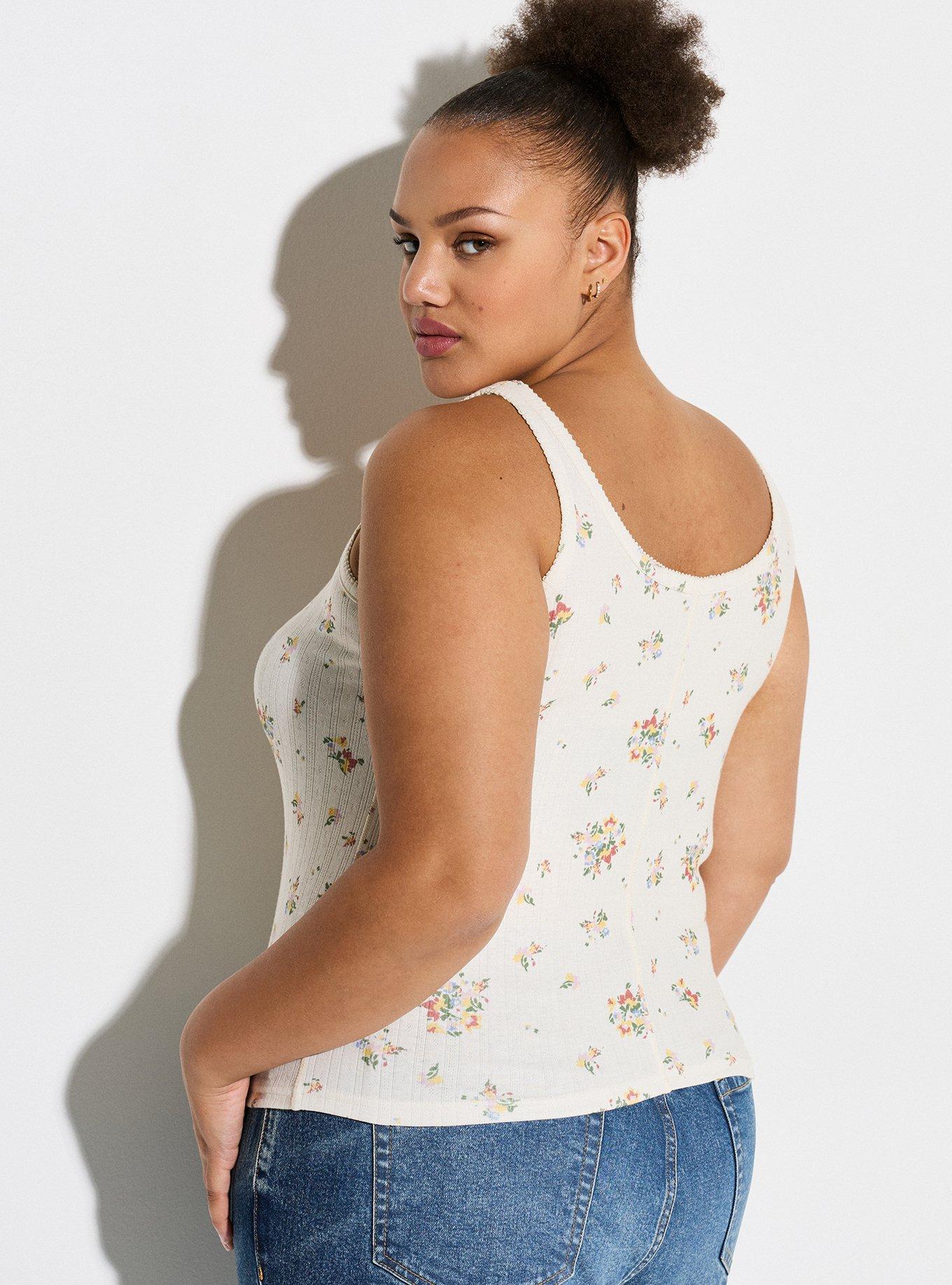 LoveSick Pointelle Button Tank, FLORAL MEADOW ANTIQUE WHITE, alternate