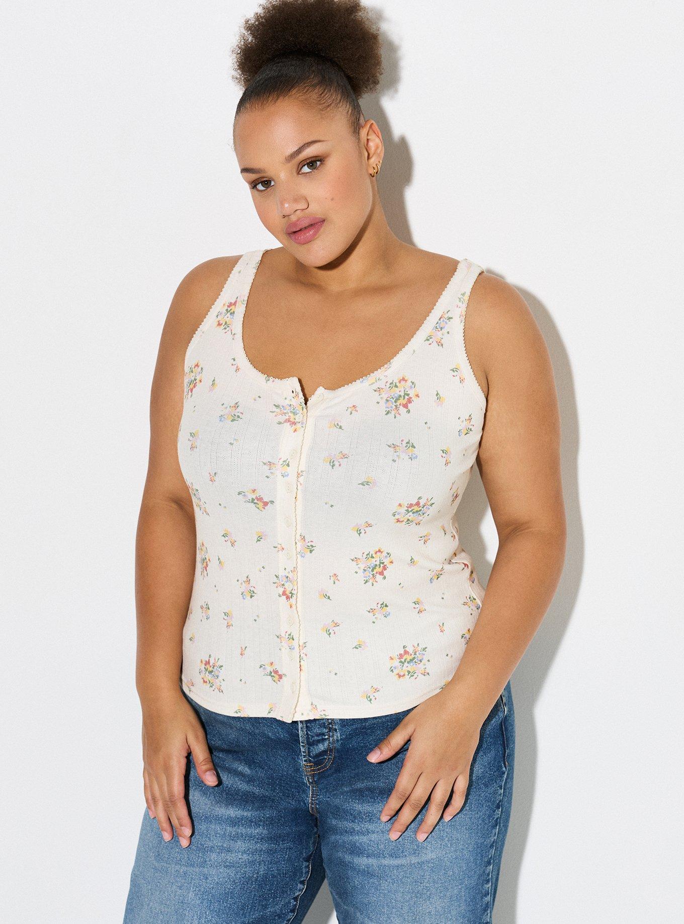 LoveSick Pointelle Button Tank, FLORAL MEADOW ANTIQUE WHITE, alternate