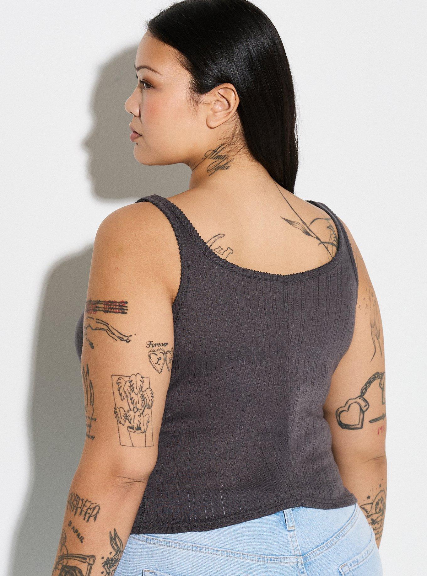 LoveSick Pointelle Button Tank, FORGED IRON, alternate