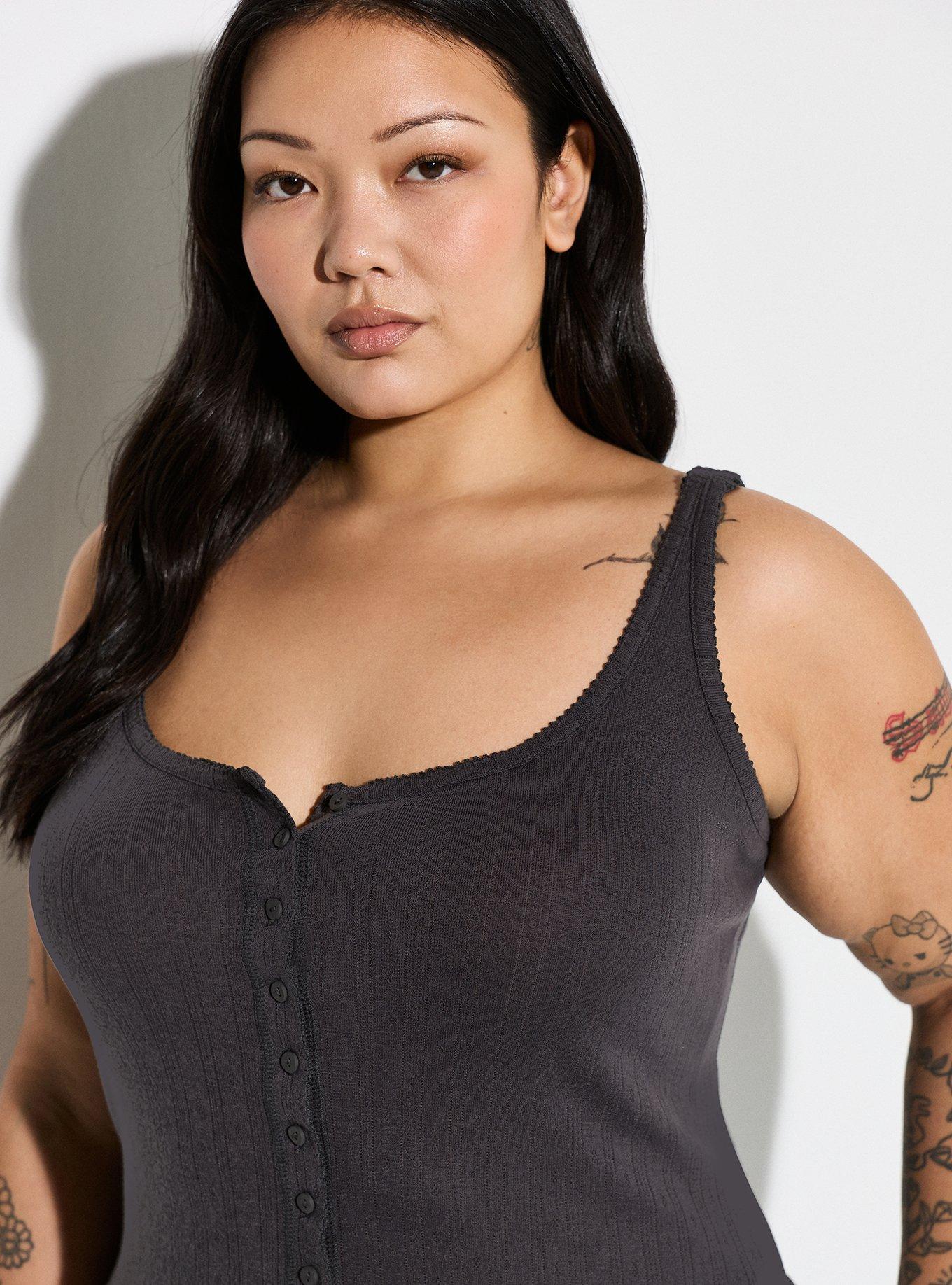 LoveSick Pointelle Button Tank, FORGED IRON, alternate