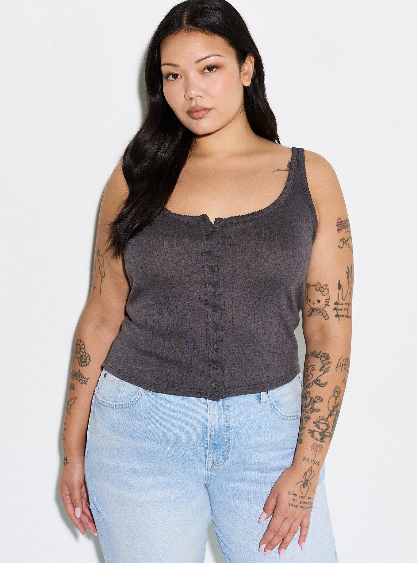 LoveSick Pointelle Button Tank, FORGED IRON, hi-res