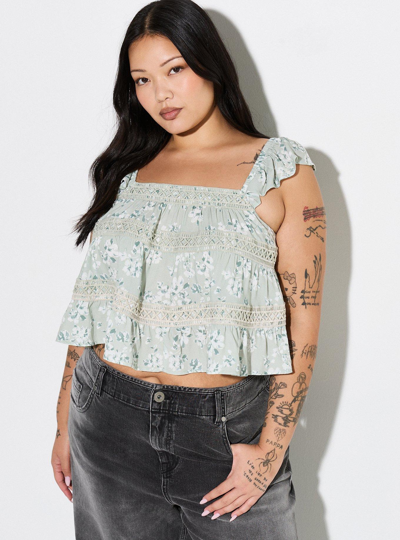 LOVESICK TIERED SWING TOP, PAINTED FLORAL DESERT SAGE, hi-res