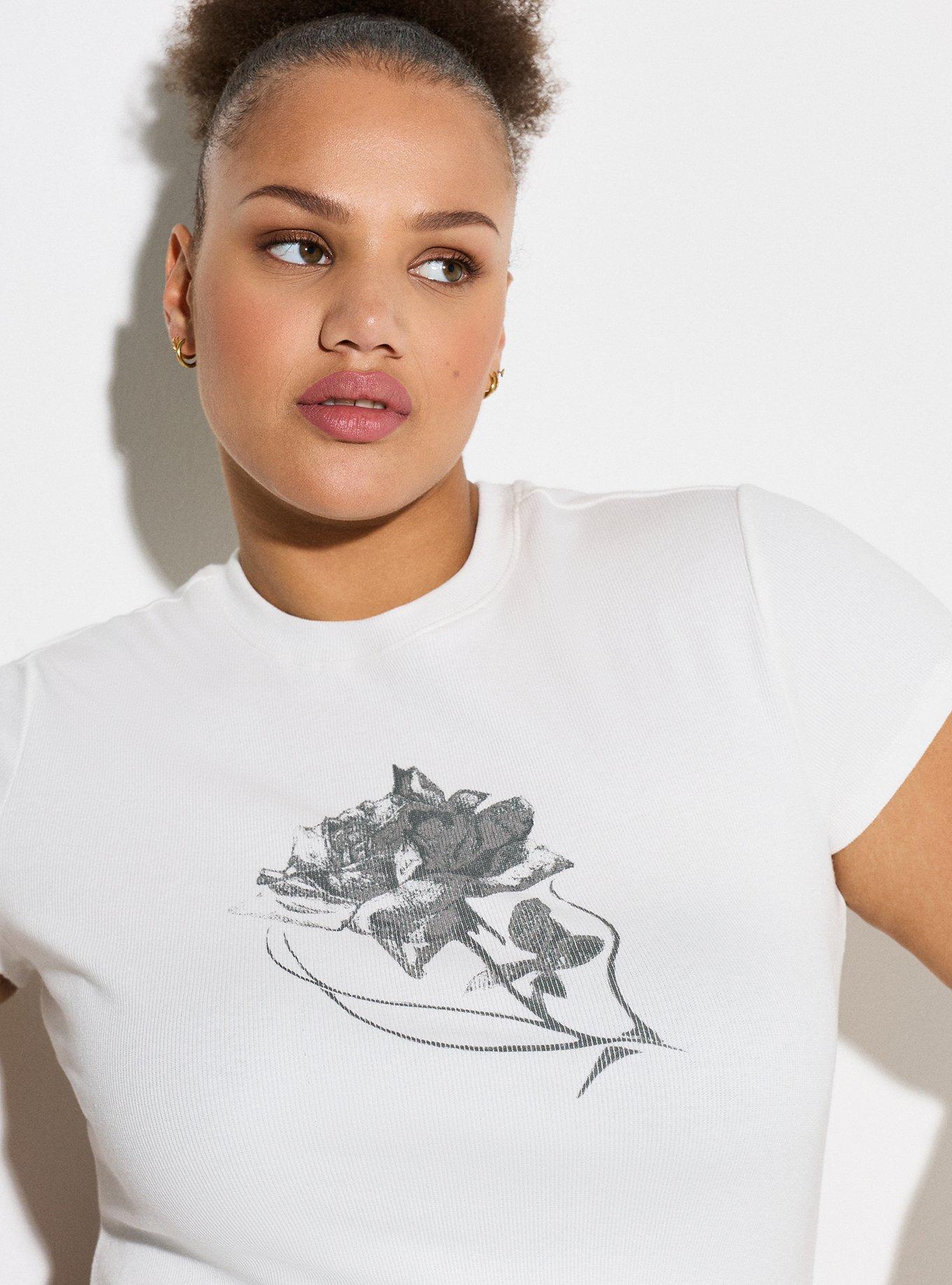 LoveSick Cropped Baby Tee, FLORAL ICON BRIGHT WHITE, alternate