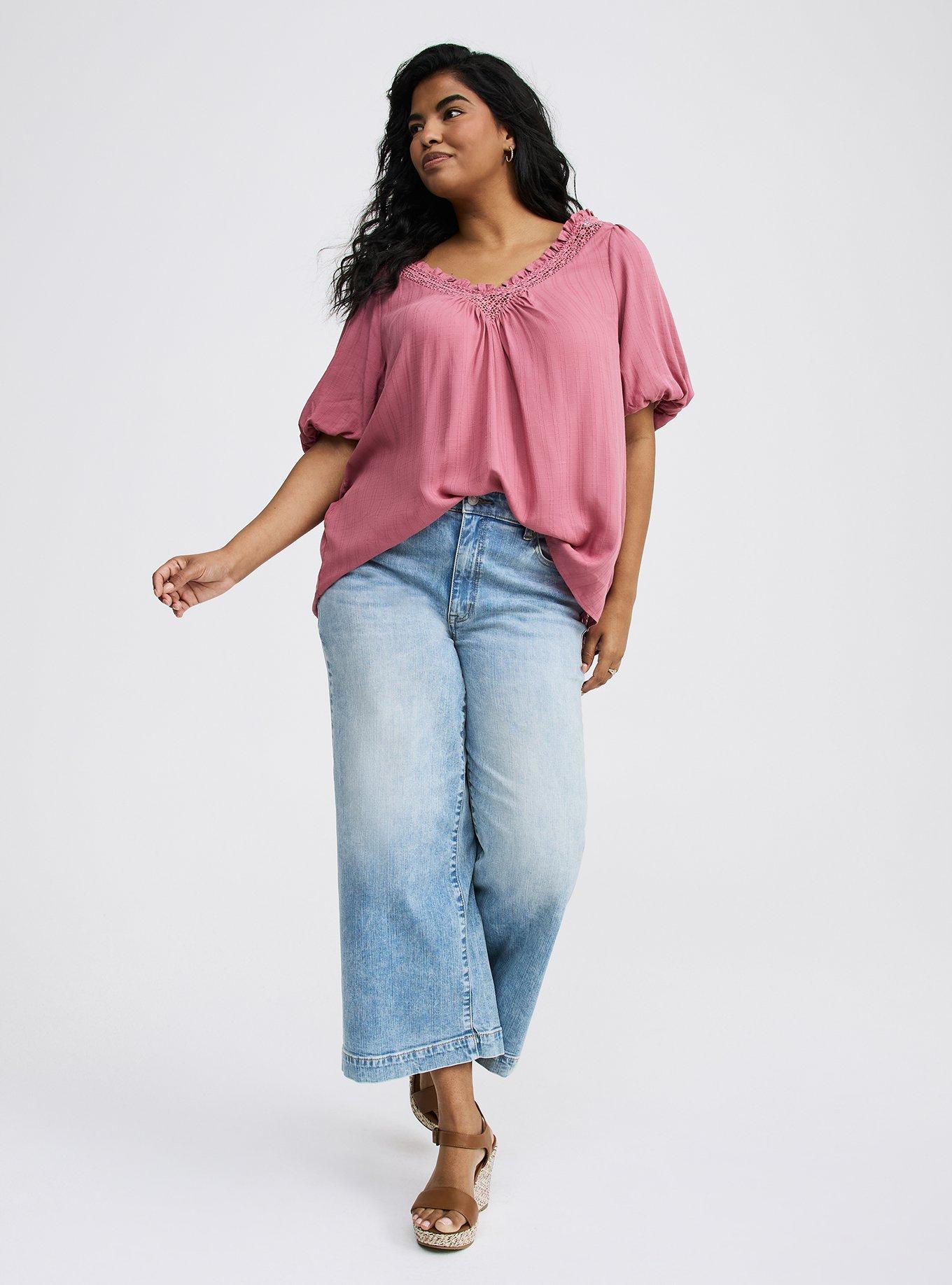 Crosshatch Dobby Lace-Trim Top