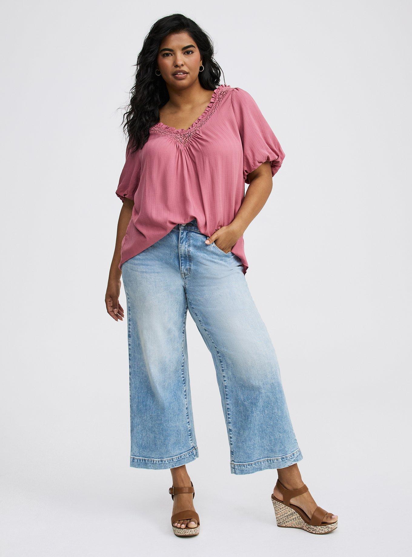 Crosshatch Dobby Lace-Trim Top