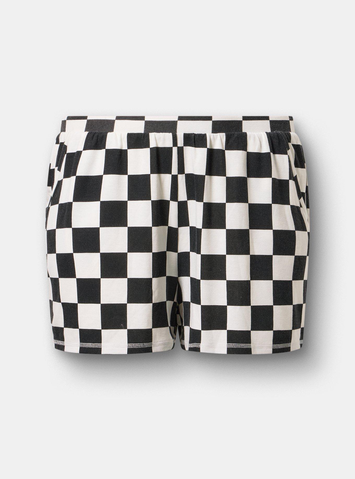 Terry Lounge Boxer Short, DISTRESS CHECK WHITE, flat