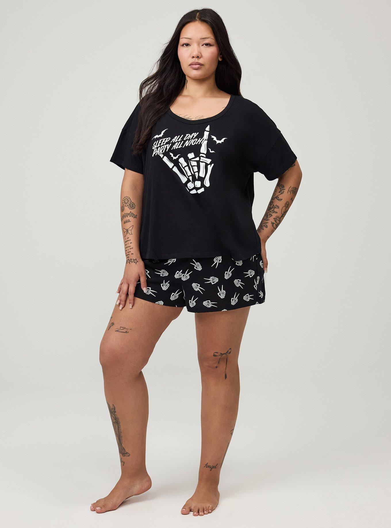 Lightweight Cotton Jersey Sleep Tee, SLEEP ALL DAY SKELLY BLACK, alternate