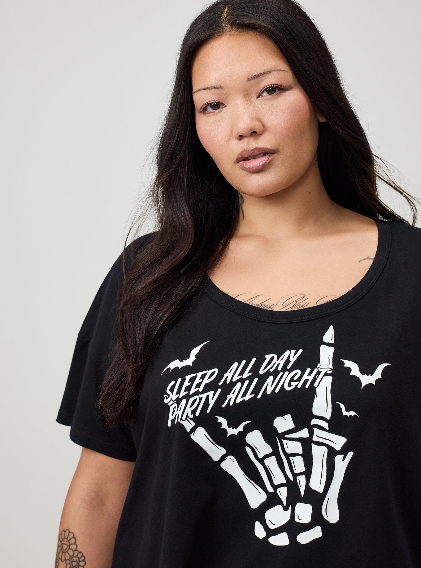 Lightweight Cotton Jersey Sleep Tee, SLEEP ALL DAY SKELLY BLACK, alternate
