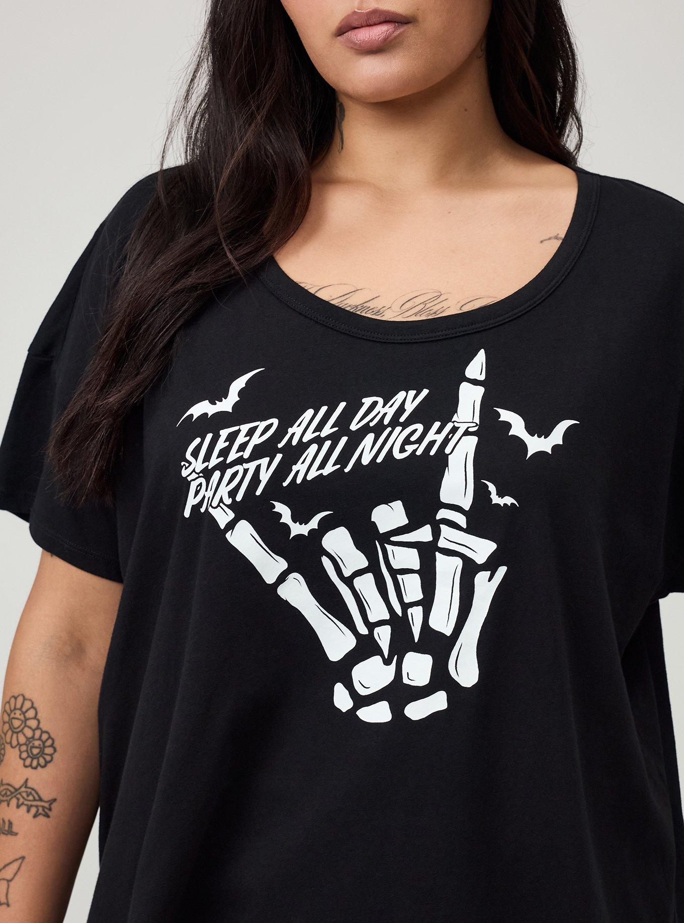 Lightweight Cotton Jersey Sleep Tee, SLEEP ALL DAY SKELLY BLACK, alternate