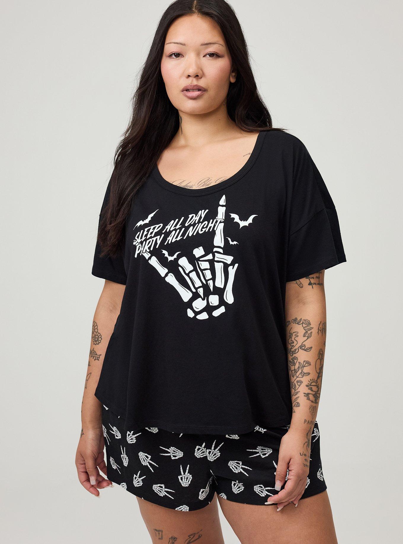 Lightweight Cotton Jersey Sleep Tee, SLEEP ALL DAY SKELLY BLACK, hi-res