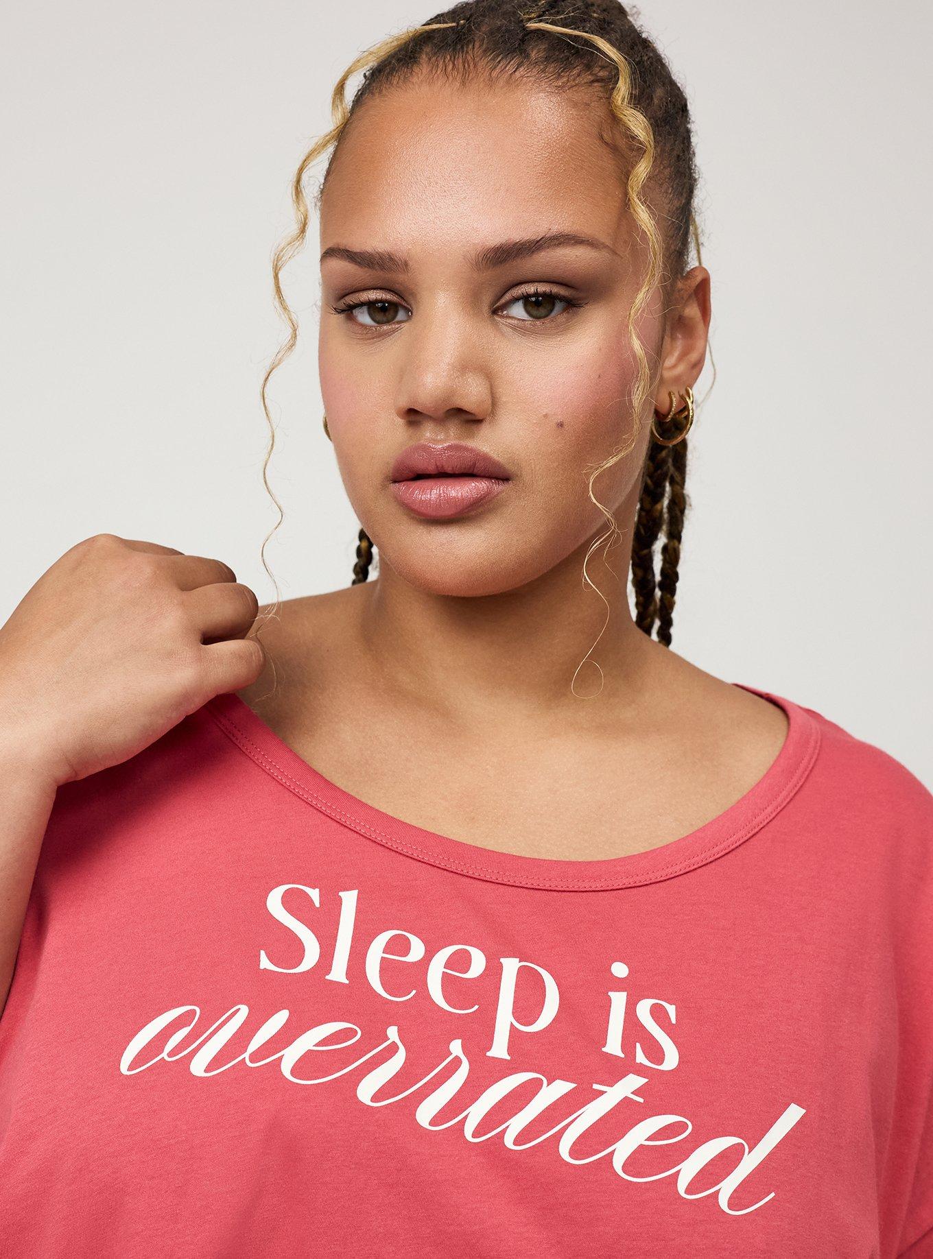 Lightweight Cotton Jersey Sleep Tee, SLEEP IS OVERRATED PINK, alternate