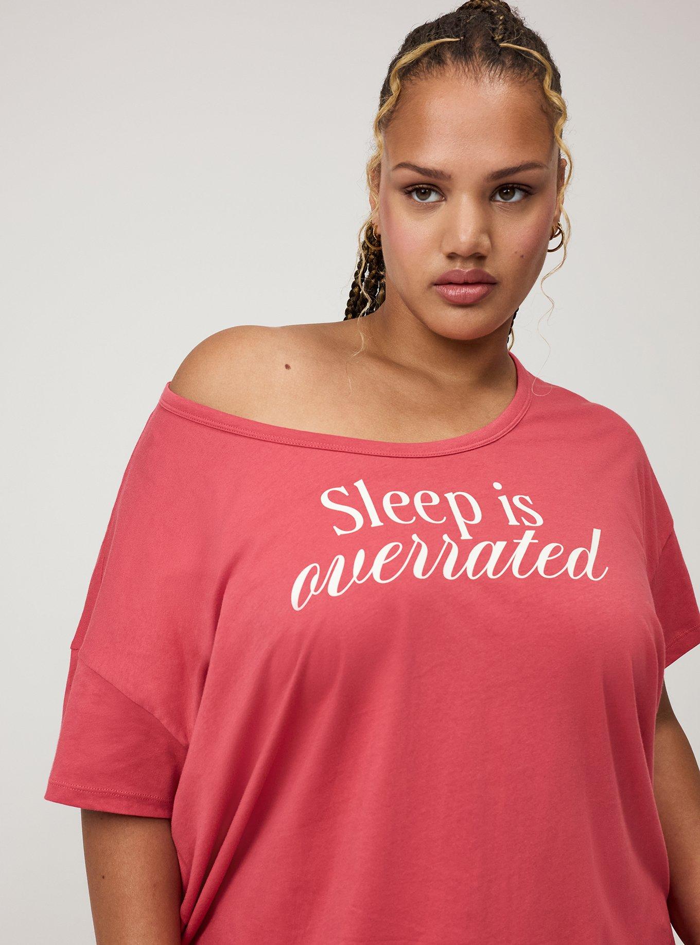 Lightweight Cotton Jersey Sleep Tee, SLEEP IS OVERRATED PINK, alternate