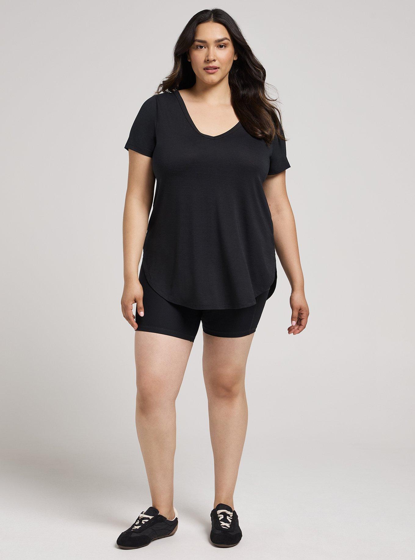 TRU V-Neck Active Tunic Tee, DEEP BLACK, hi-res