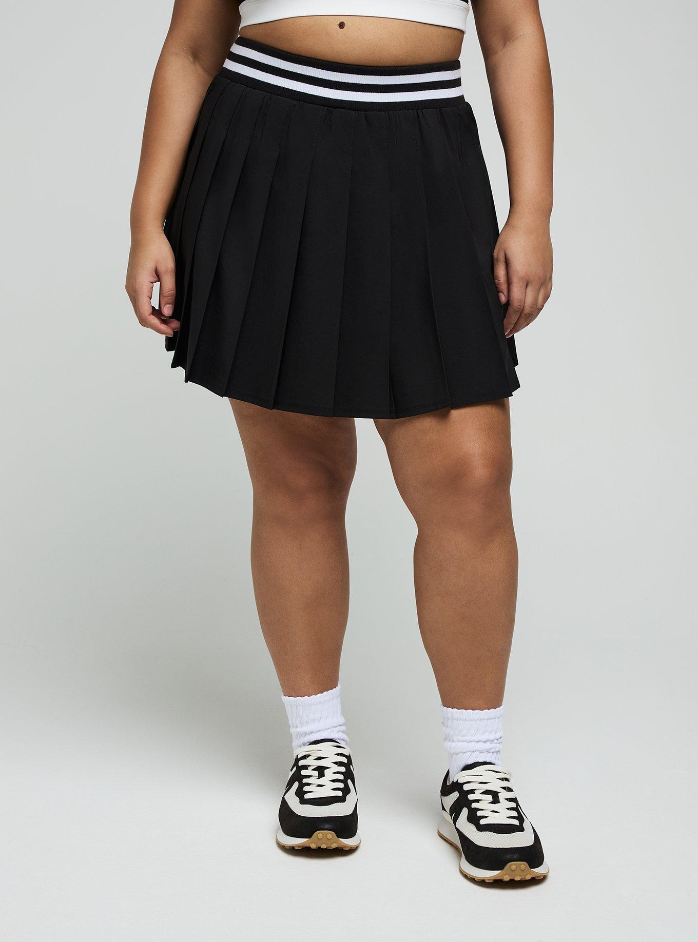 TRU Stretch Woven Pleated Active Skirt With Bike Short, BLACK, alternate