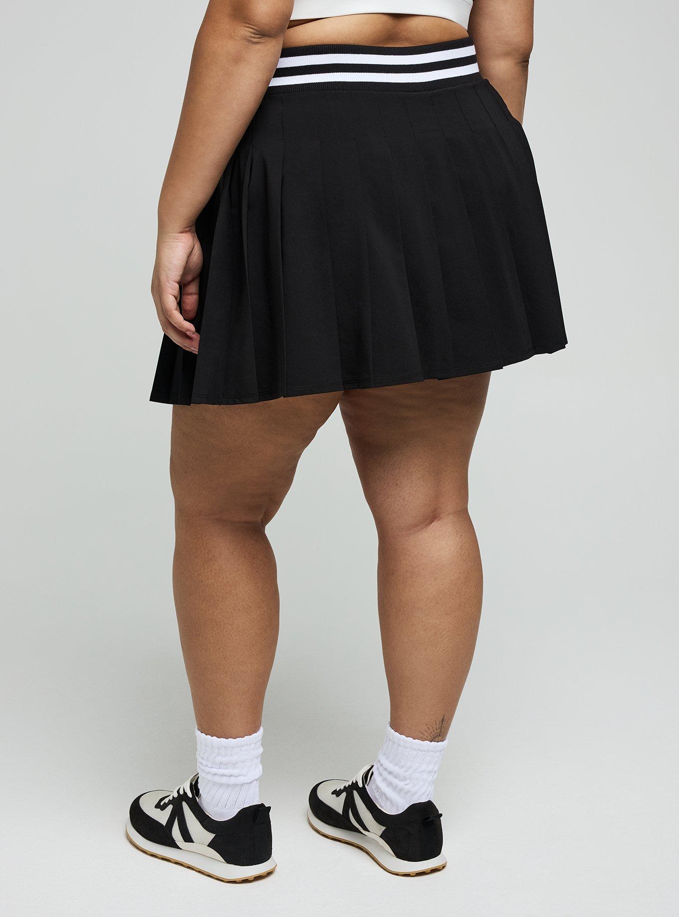 TRU Stretch Woven Pleated Active Skirt With Bike Short, BLACK, alternate