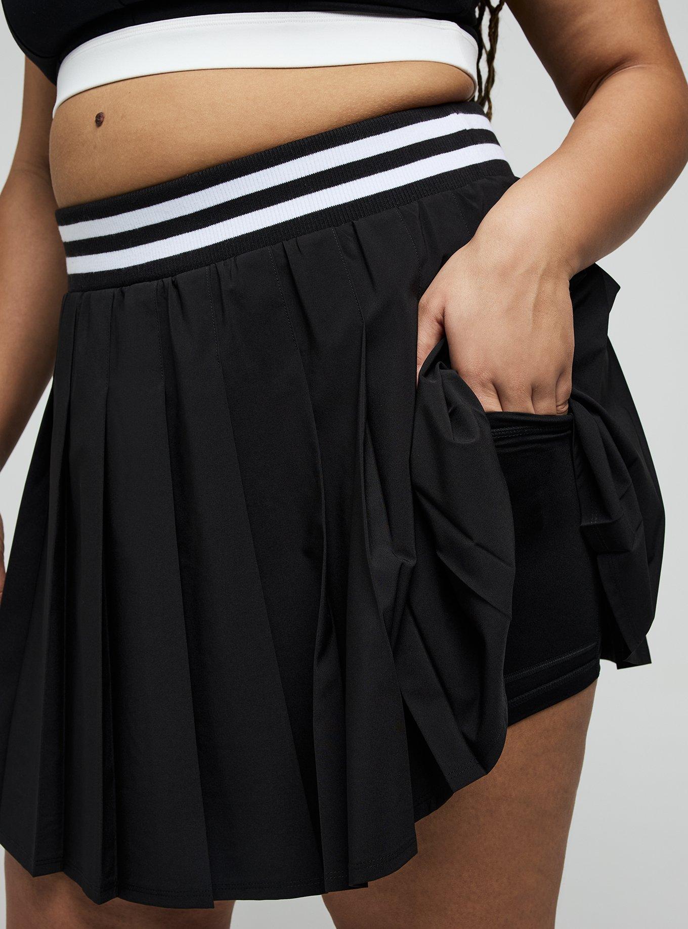 TRU Stretch Woven Pleated Active Skirt With Bike Short, BLACK, alternate