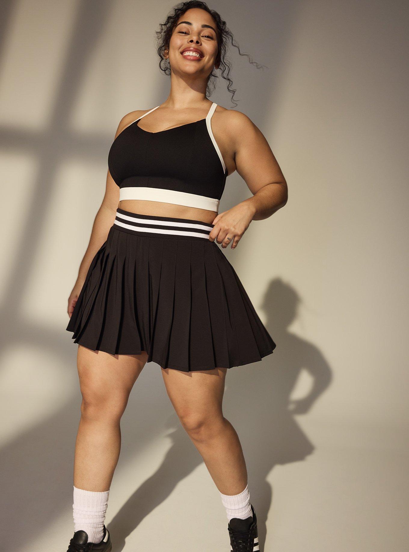 TRU Stretch Woven Pleated Active Skirt With Bike Short, BLACK, hi-res