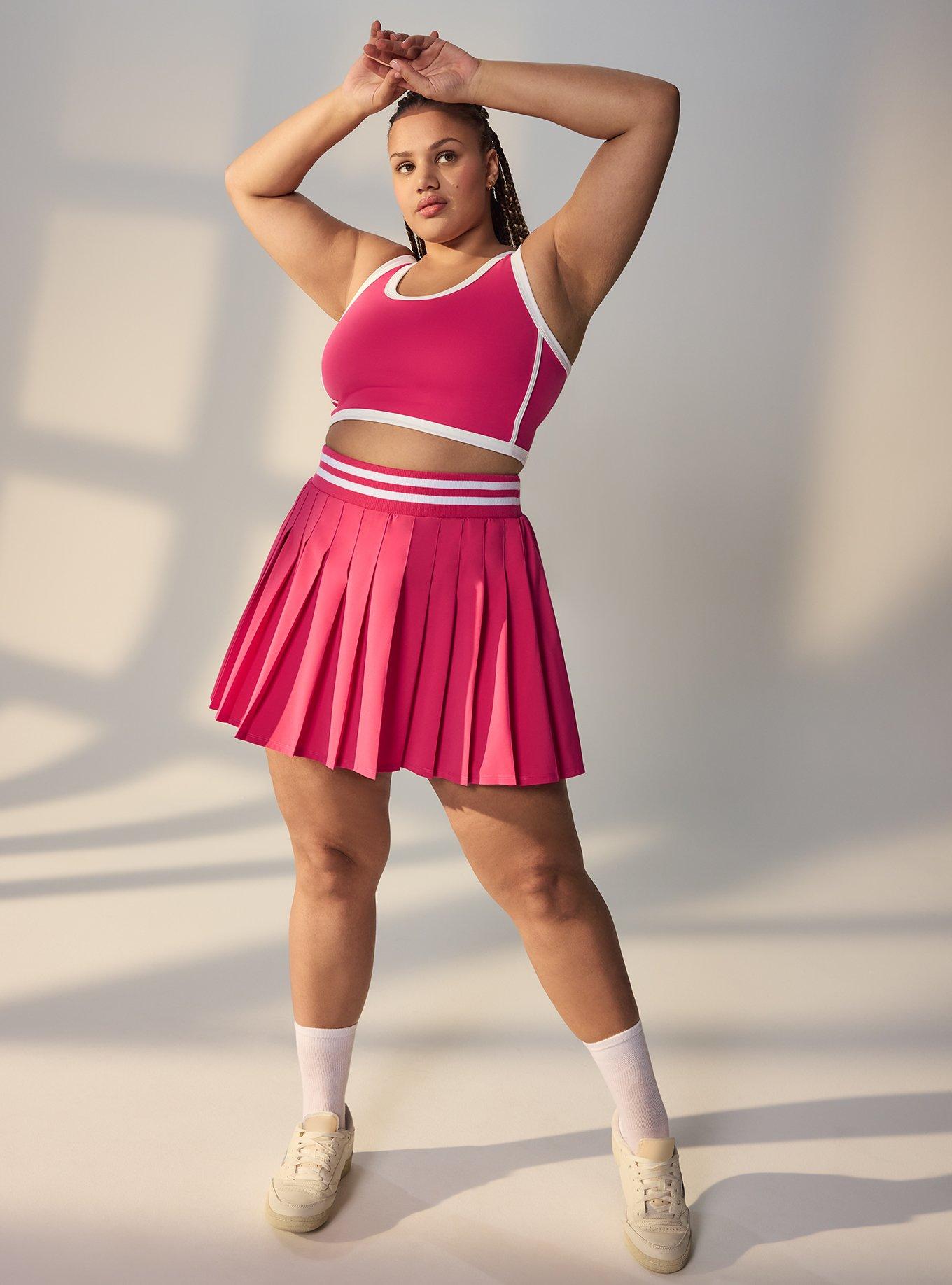 TRU Stretch Woven Pleated Active Skirt With Bike Short, PINK PEACOCK, hi-res