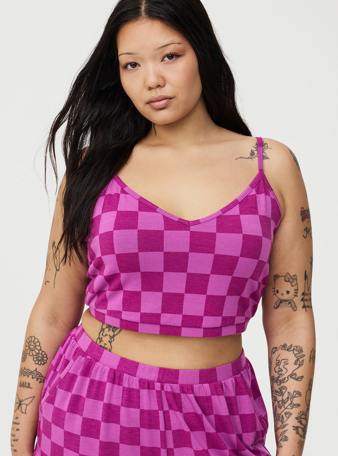 Terry Crop Lounge Cami, SUNNY CHECK PURPLE, alternate