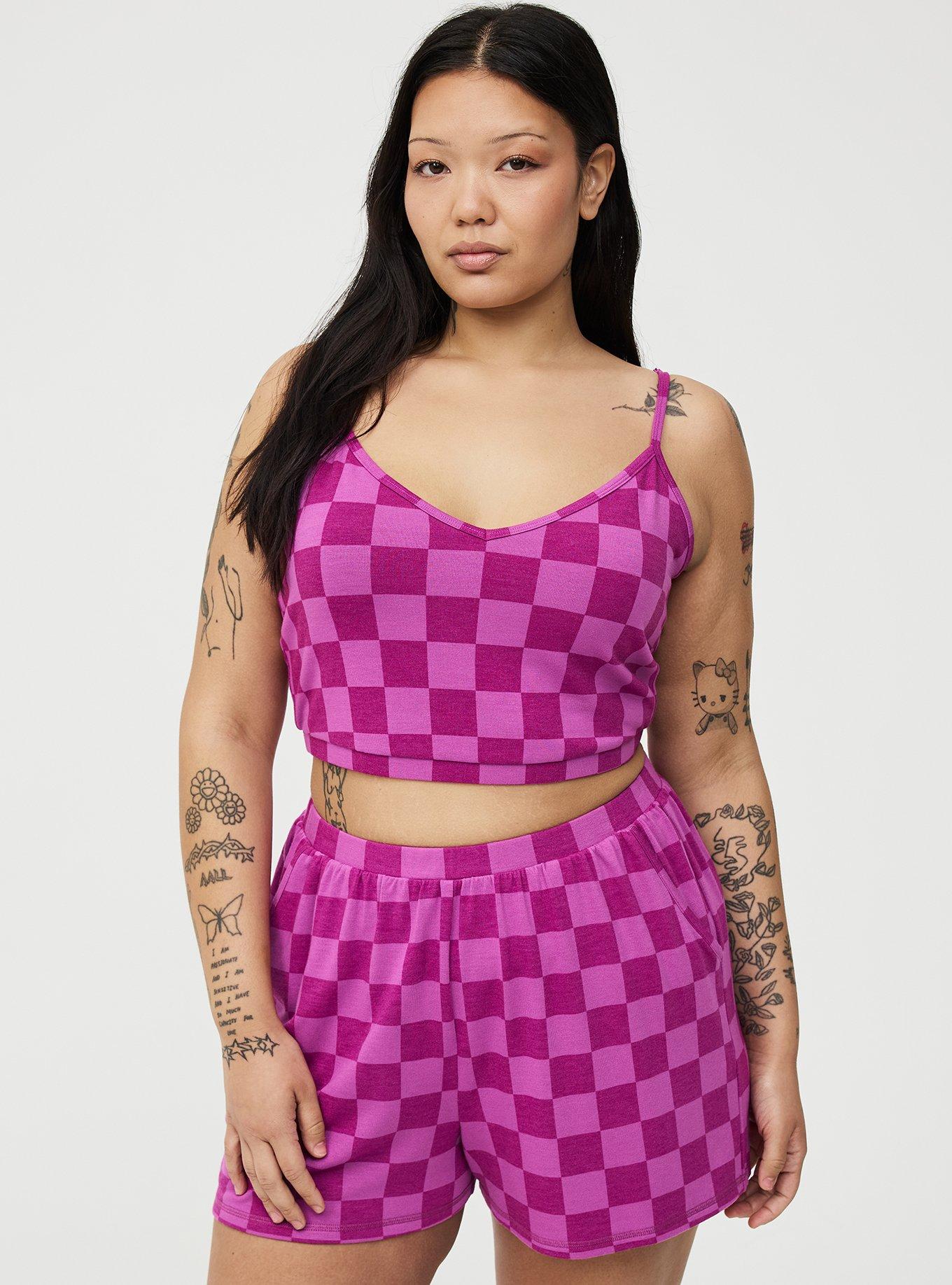 Terry Crop Lounge Cami, SUNNY CHECK PURPLE, hi-res