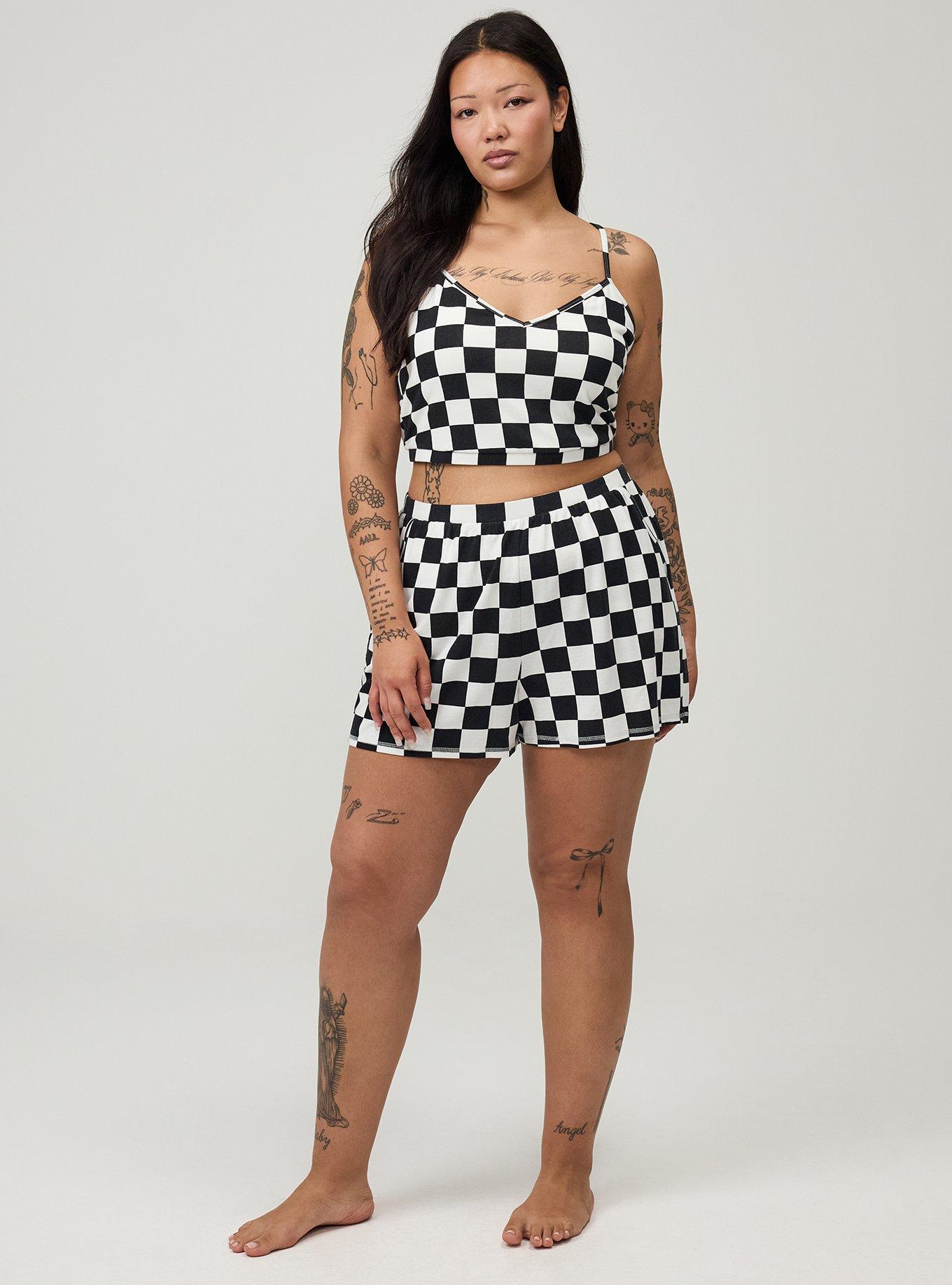 Terry Ultra Crop Lounge Cami, DISTRESS CHECK WHITE, alternate
